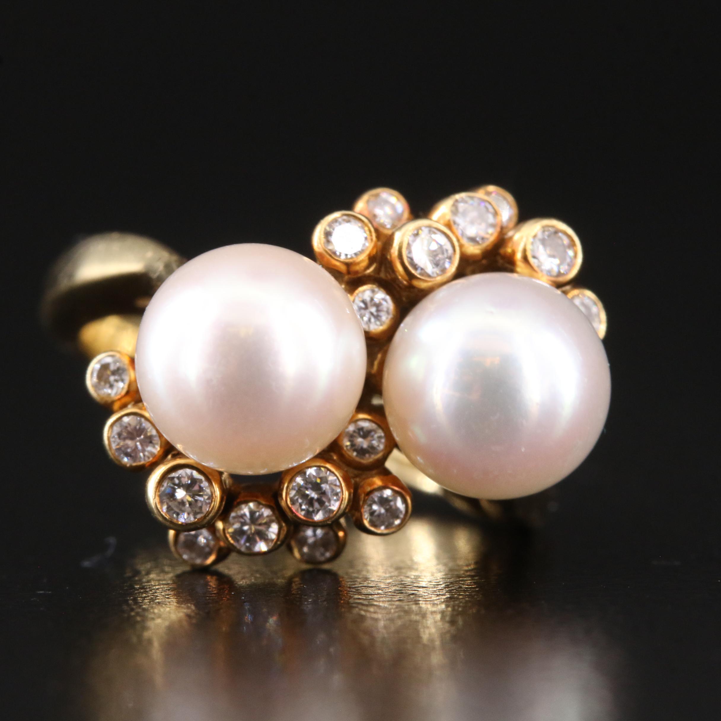 18K Pearl and Diamond Toi et Moi Ring