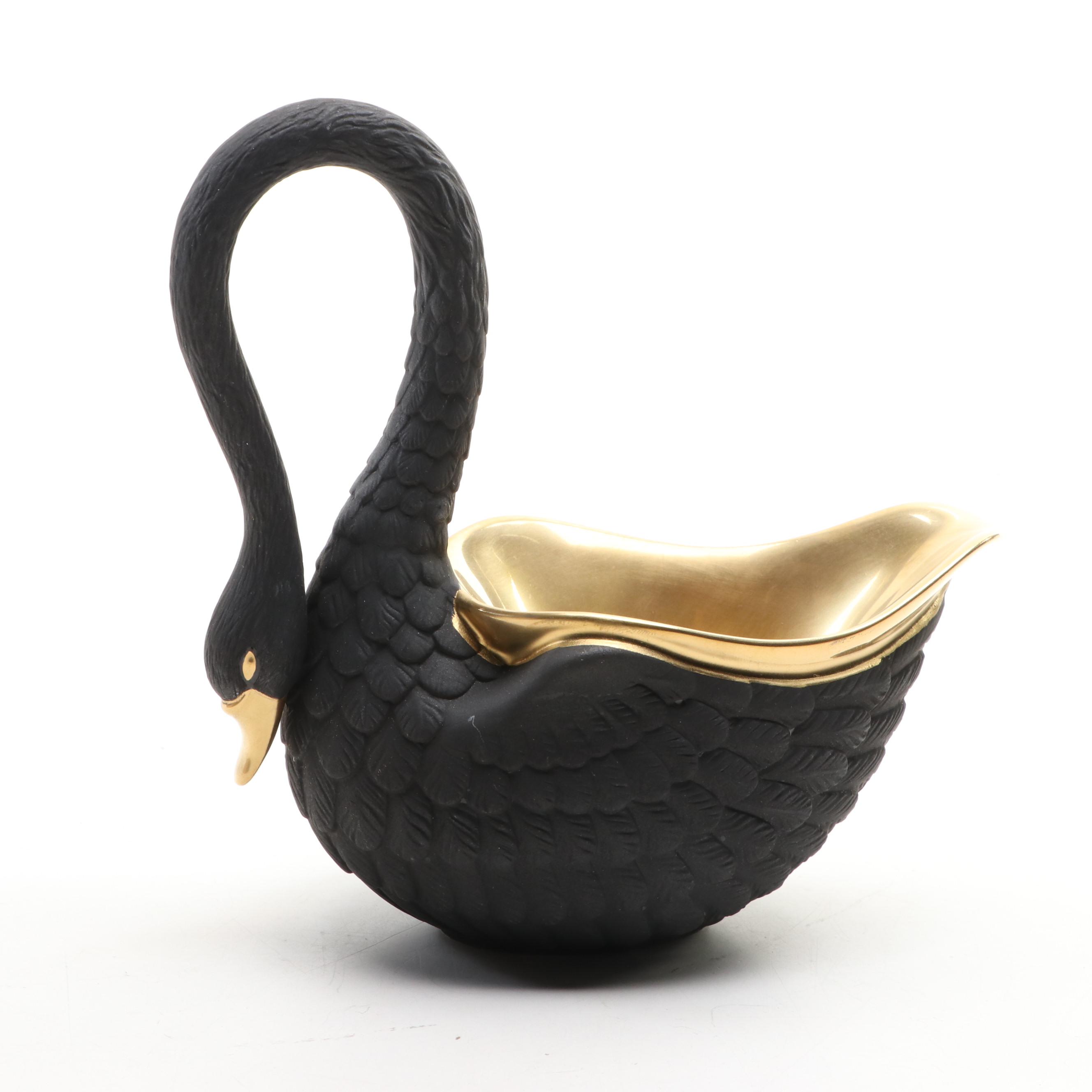L'Objet Black Swan Bowl with Brass Andrea by Sadek Lidded Box and Other Sailboat