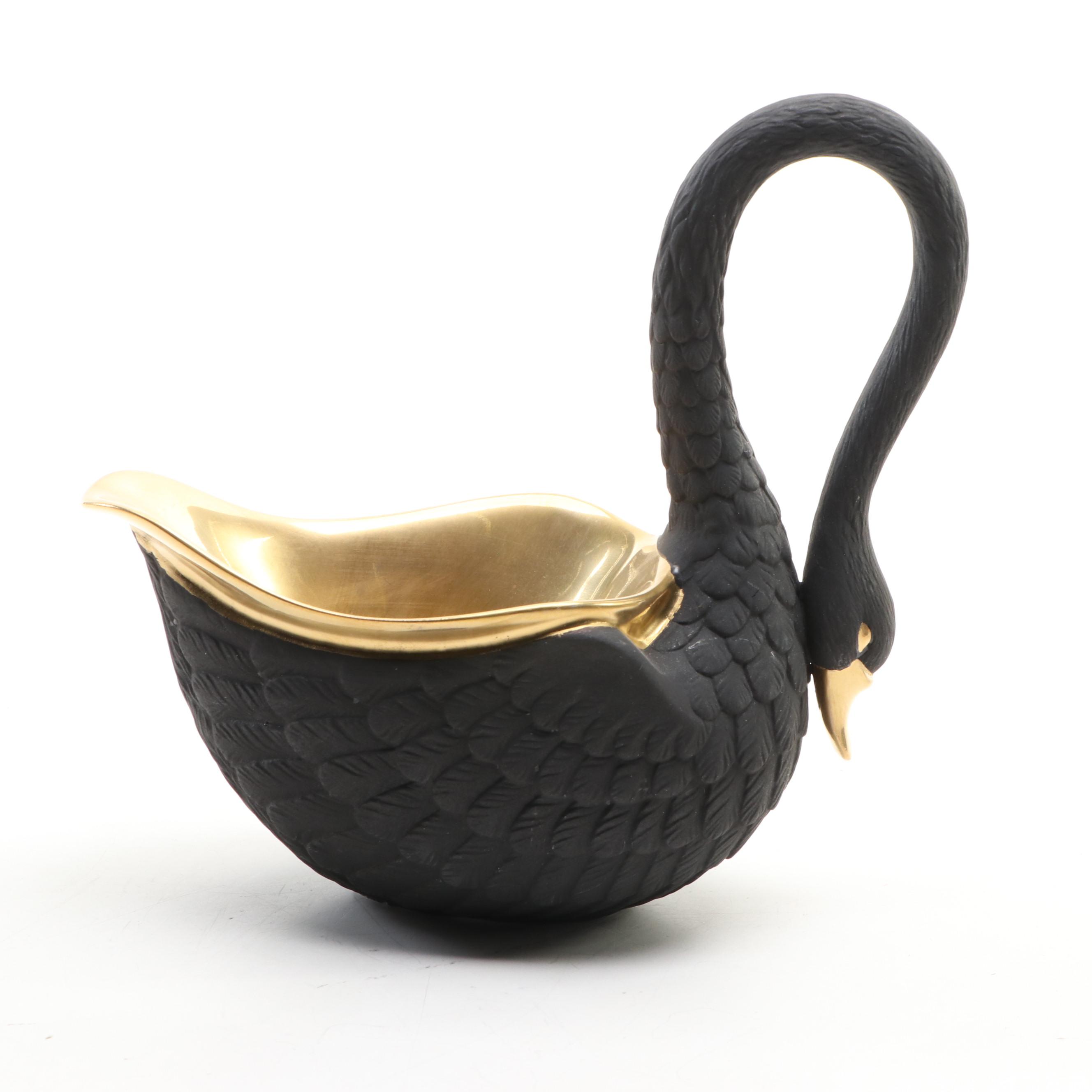 L'Objet Black Swan Bowl with Brass Andrea by Sadek Lidded Box and Other Sailboat