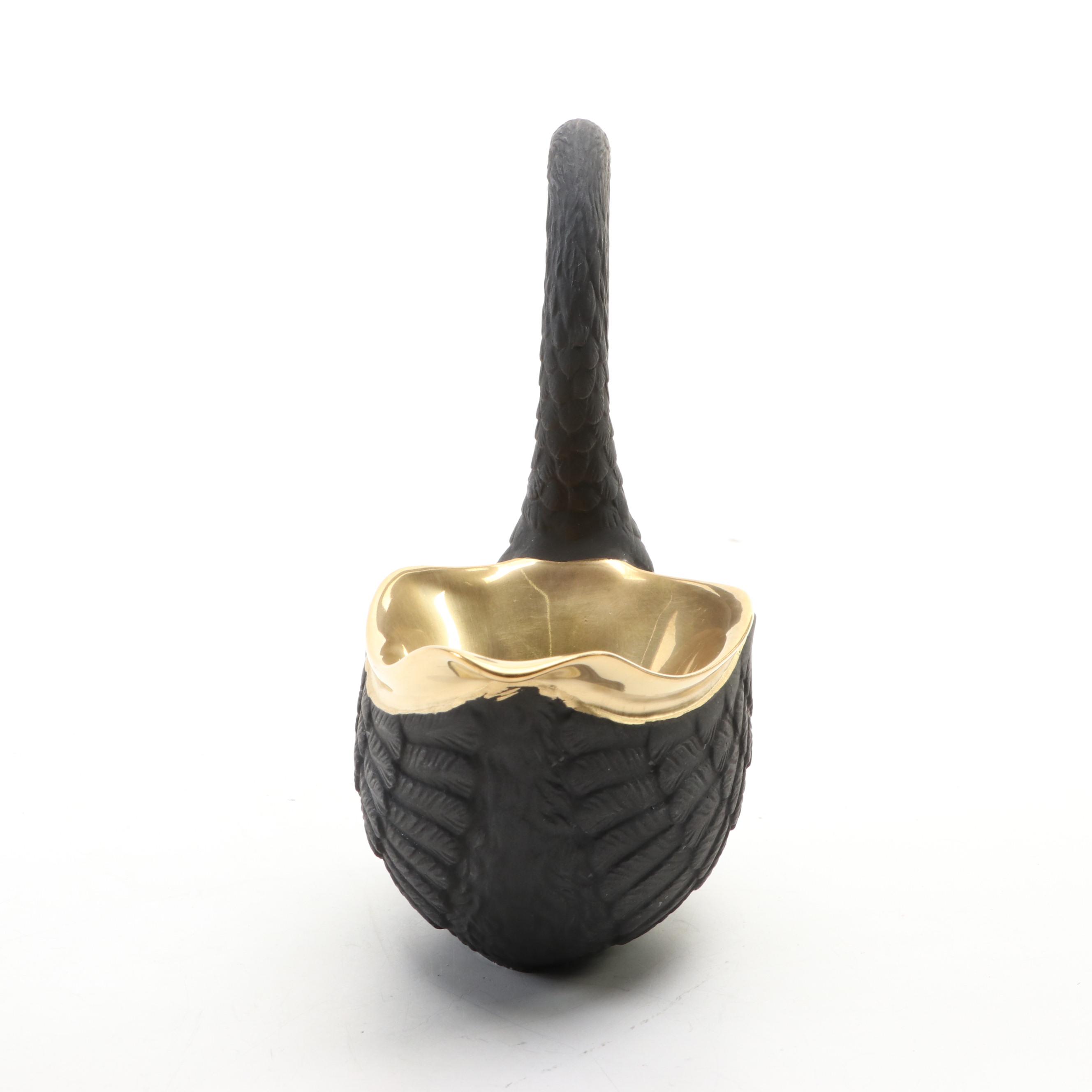 L'Objet Black Swan Bowl with Brass Andrea by Sadek Lidded Box and Other Sailboat
