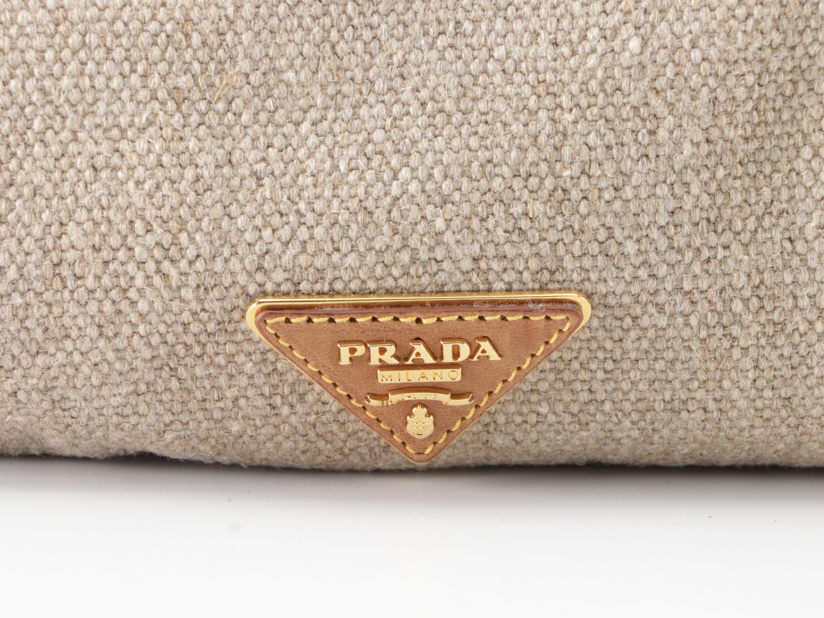 Prada Medium Flap Shoulder Bag in Fringed Linen Canvas