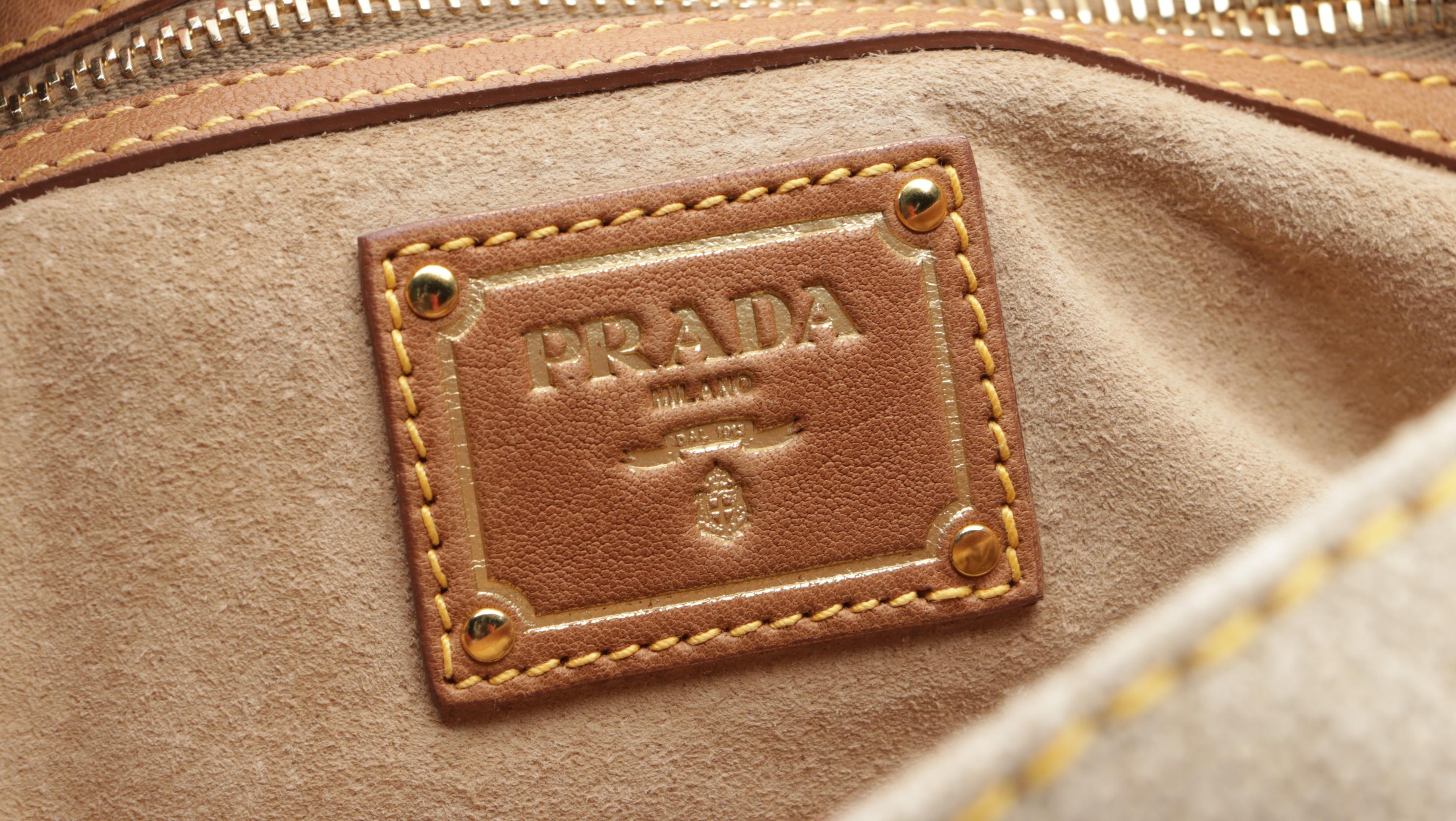Prada Medium Flap Shoulder Bag in Fringed Linen Canvas