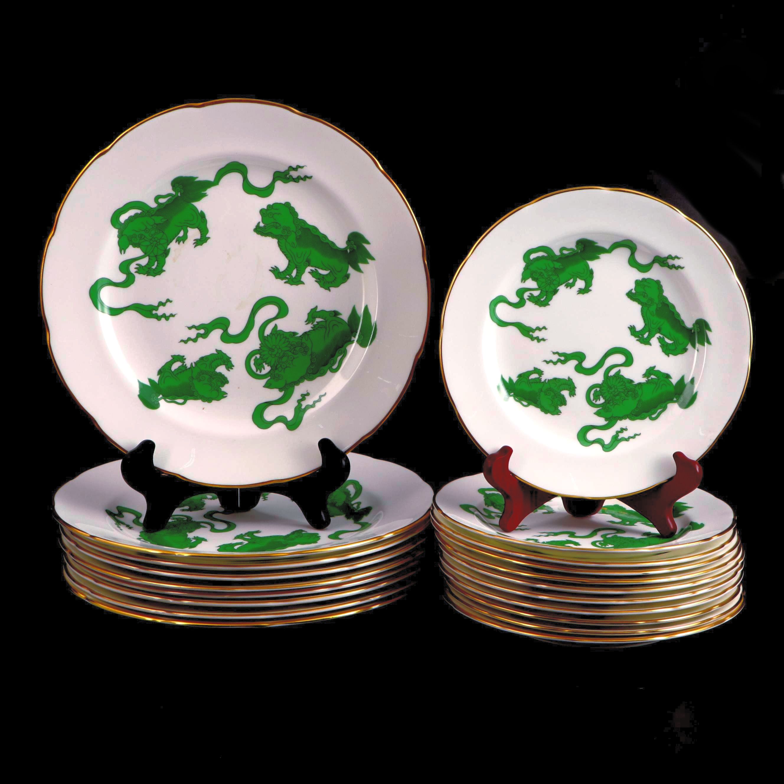Wedgwood "Green Chinese Tigers" Bone China Dinner and Salad Plates