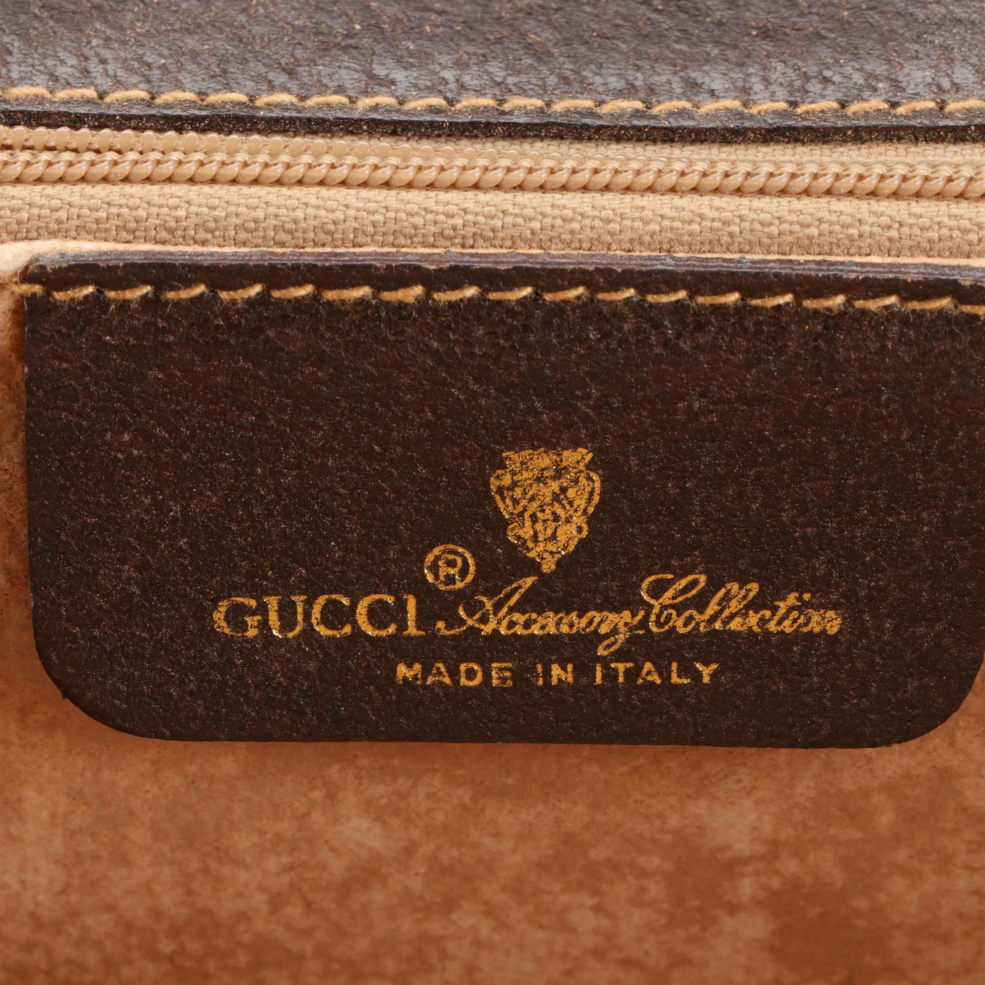 Gucci Medium Flap Slim Shoulder Bag in GG Supreme Canvas and Brown Leather