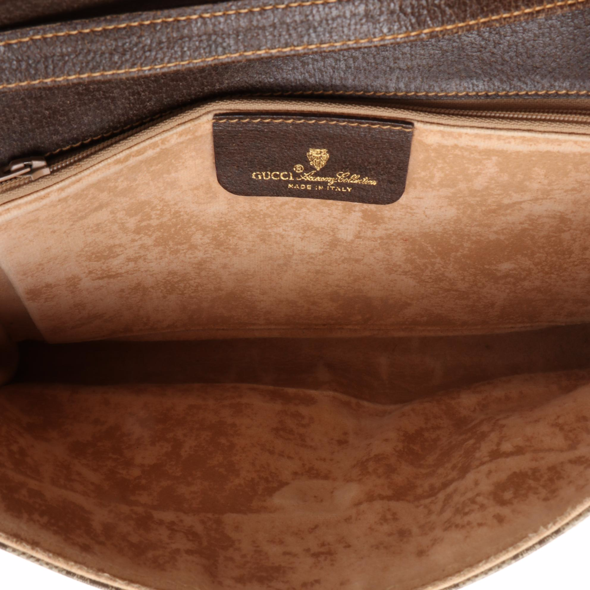 Gucci Medium Flap Slim Shoulder Bag in GG Supreme Canvas and Brown Leather