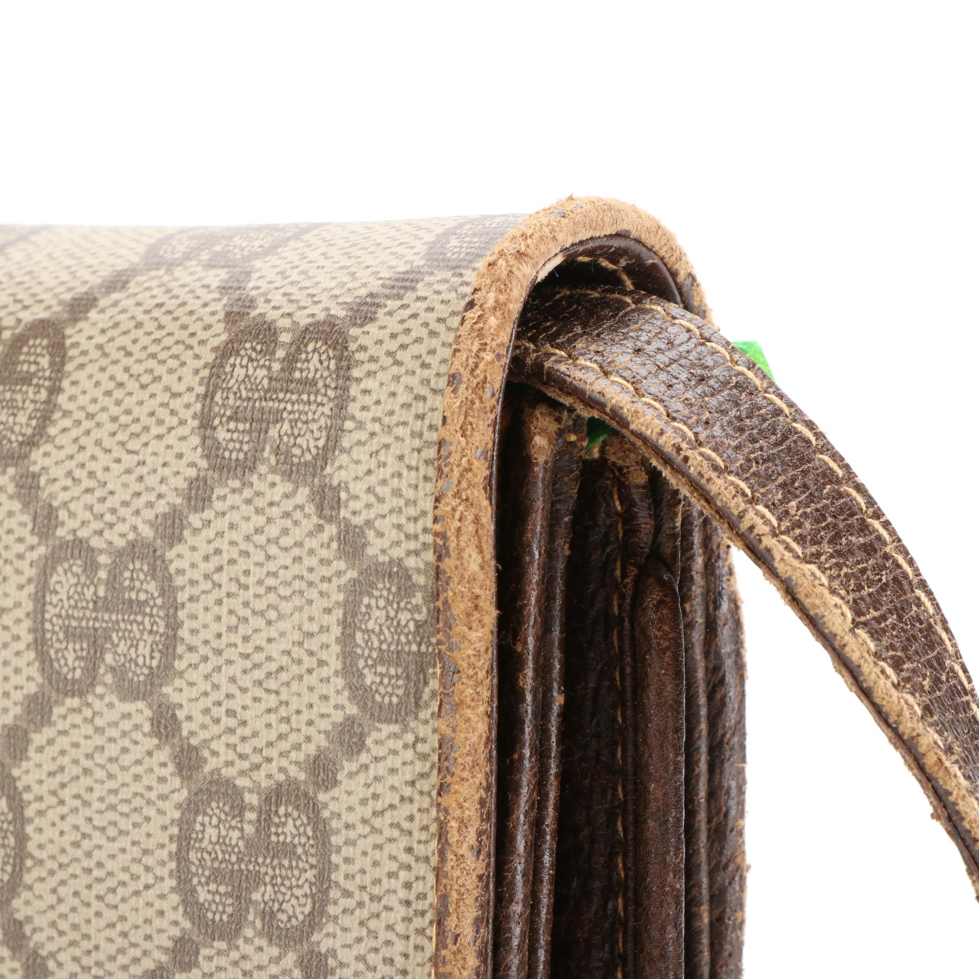 Gucci Medium Flap Slim Shoulder Bag in GG Supreme Canvas and Brown Leather