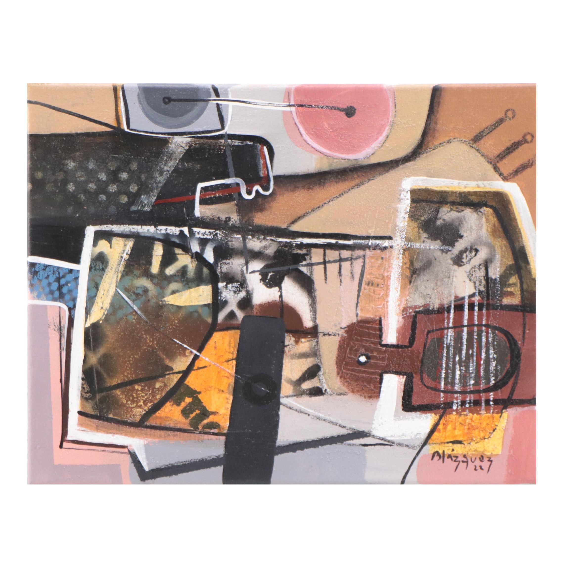 Michel Blázquez Acrylic Painting "Still Life Abstract," 2022