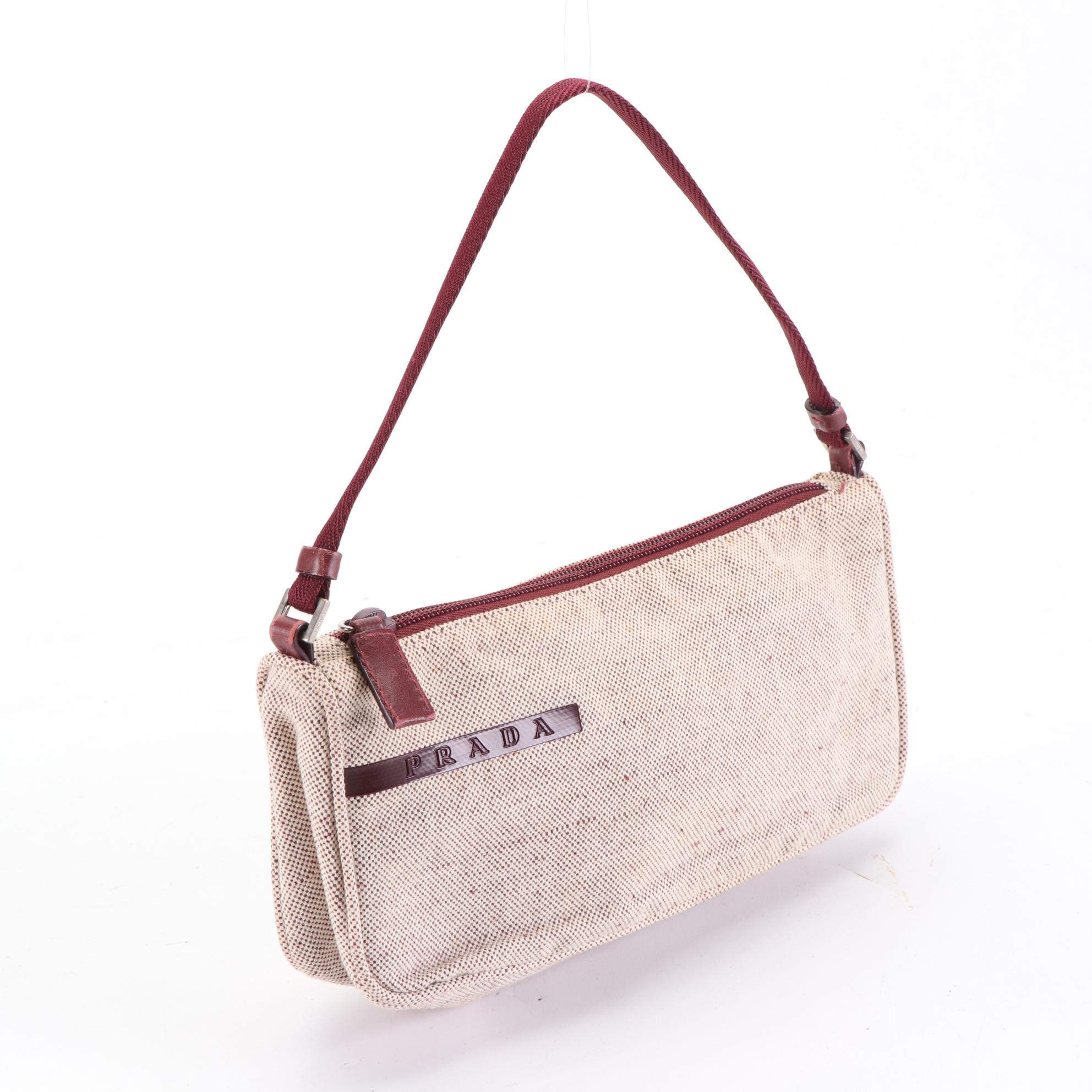 Prada Canvas Shoulder Bag with Leather Trim
