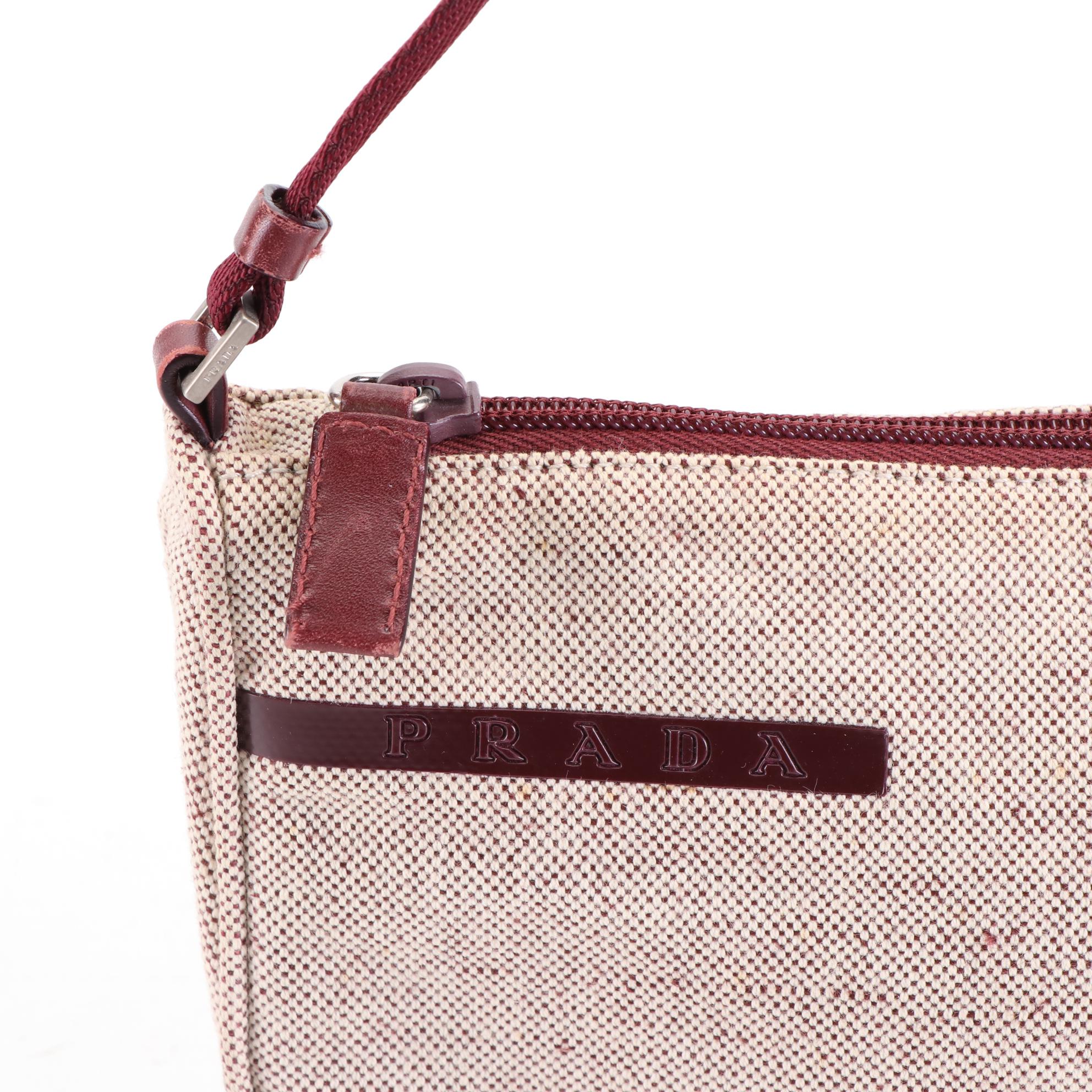 Prada Canvas Shoulder Bag with Leather Trim
