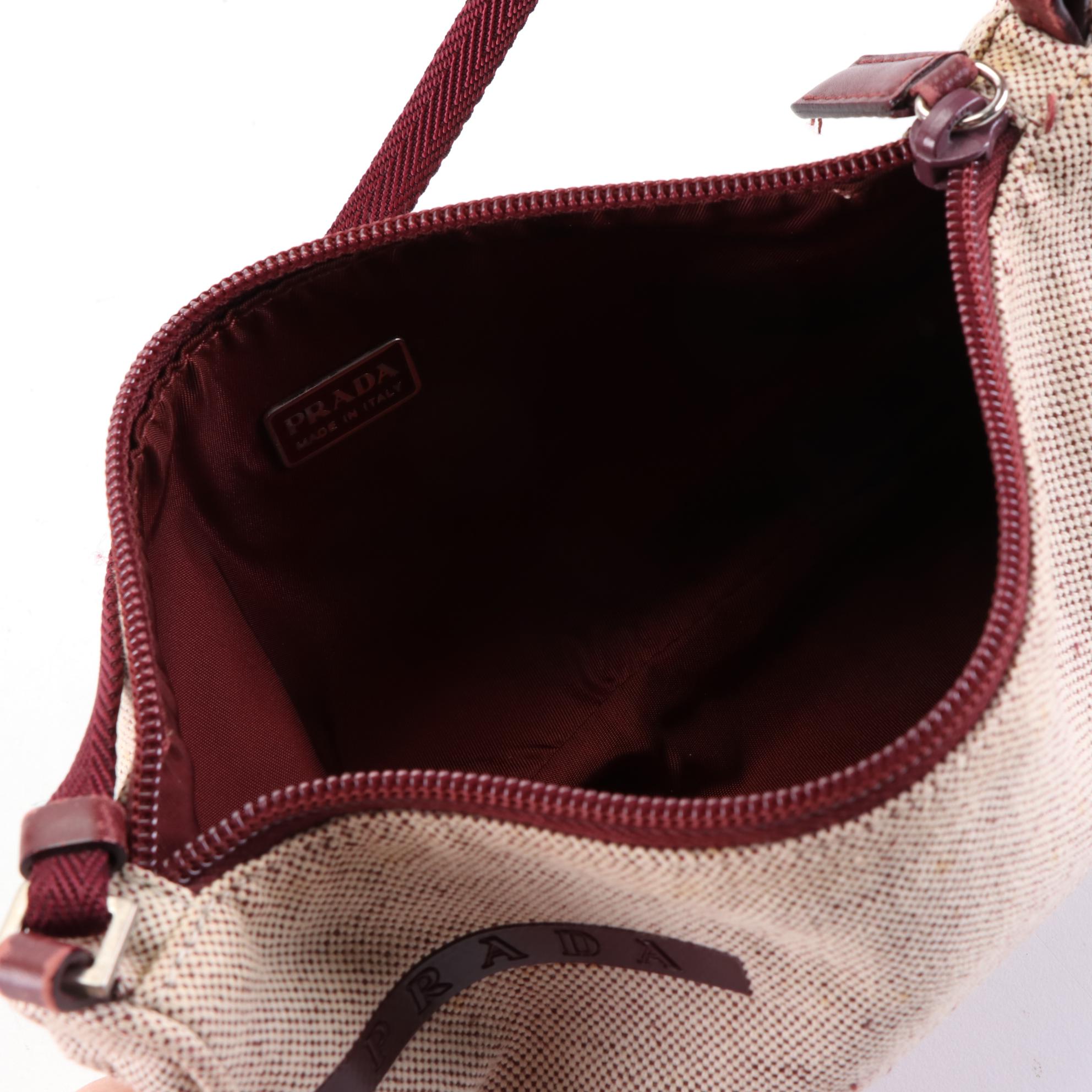 Prada Canvas Shoulder Bag with Leather Trim