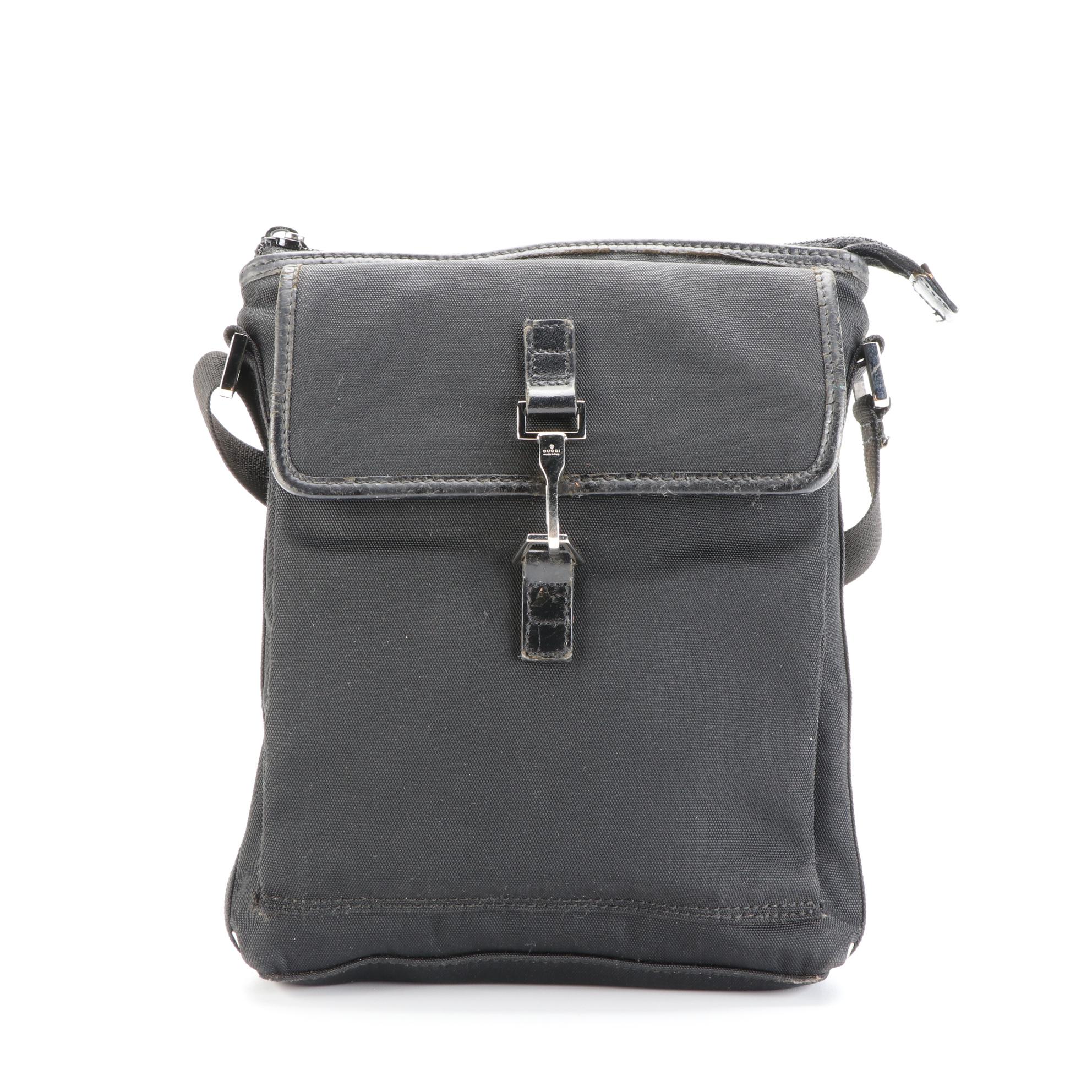 Gucci Small Crossbody Bag in Black Ballistic Nylon with Leather Trim