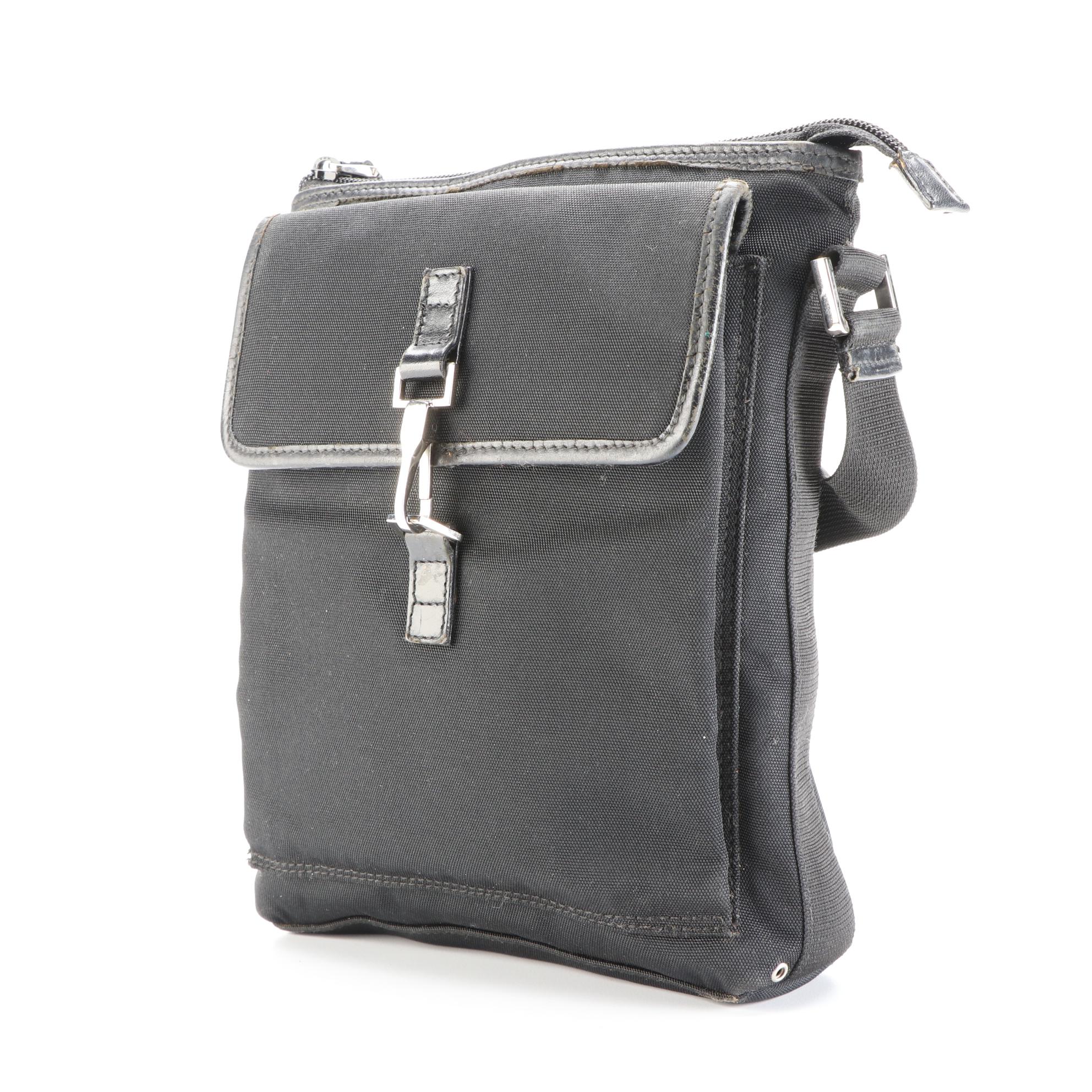 Gucci Small Crossbody Bag in Black Ballistic Nylon with Leather Trim