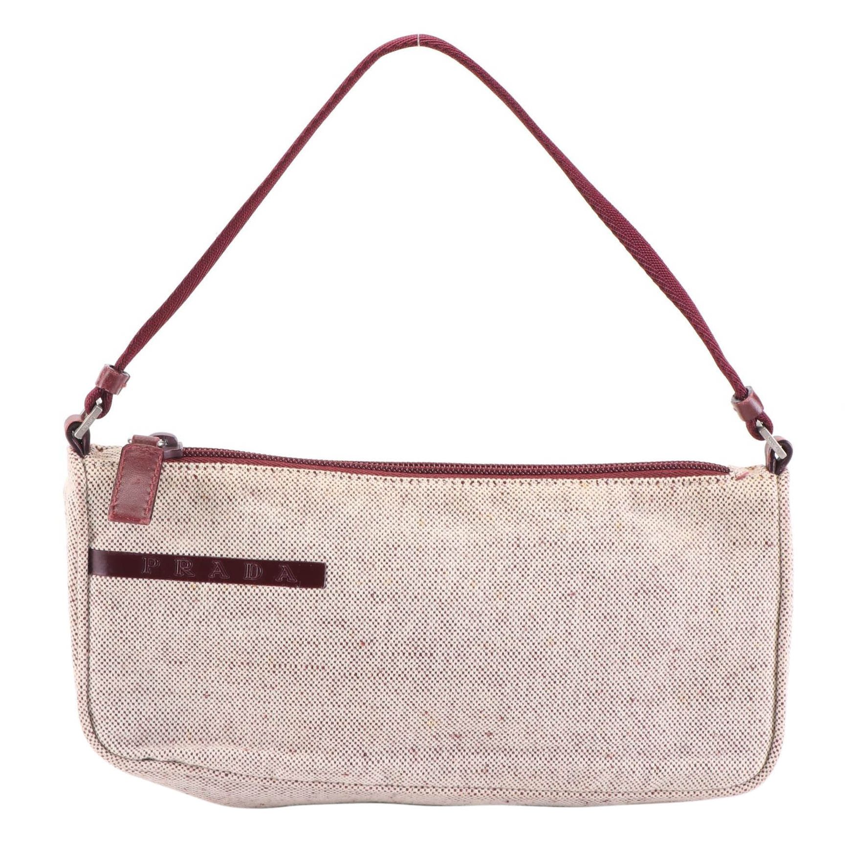Prada Canvas Shoulder Bag with Leather Trim