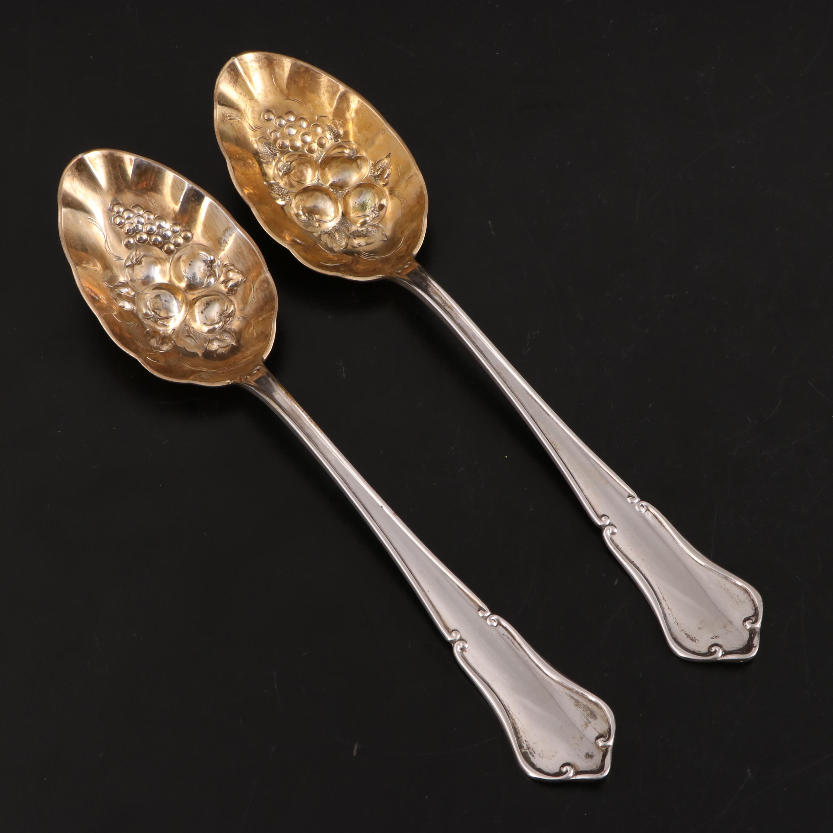 Lowenthal German 800 Silver Berry Spoons in Presentation Case, Late 19th C.