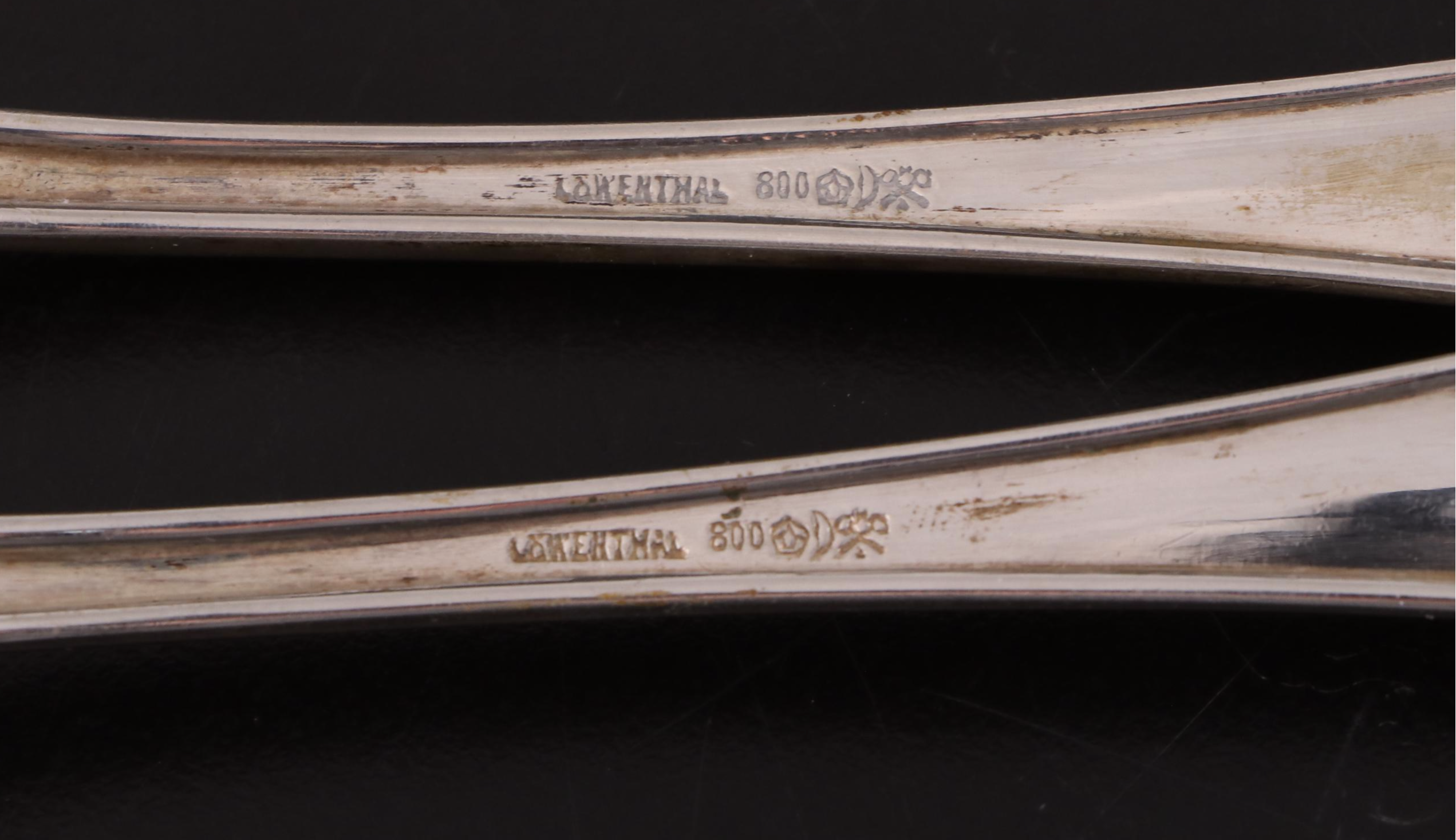 Lowenthal German 800 Silver Berry Spoons in Presentation Case, Late 19th C.