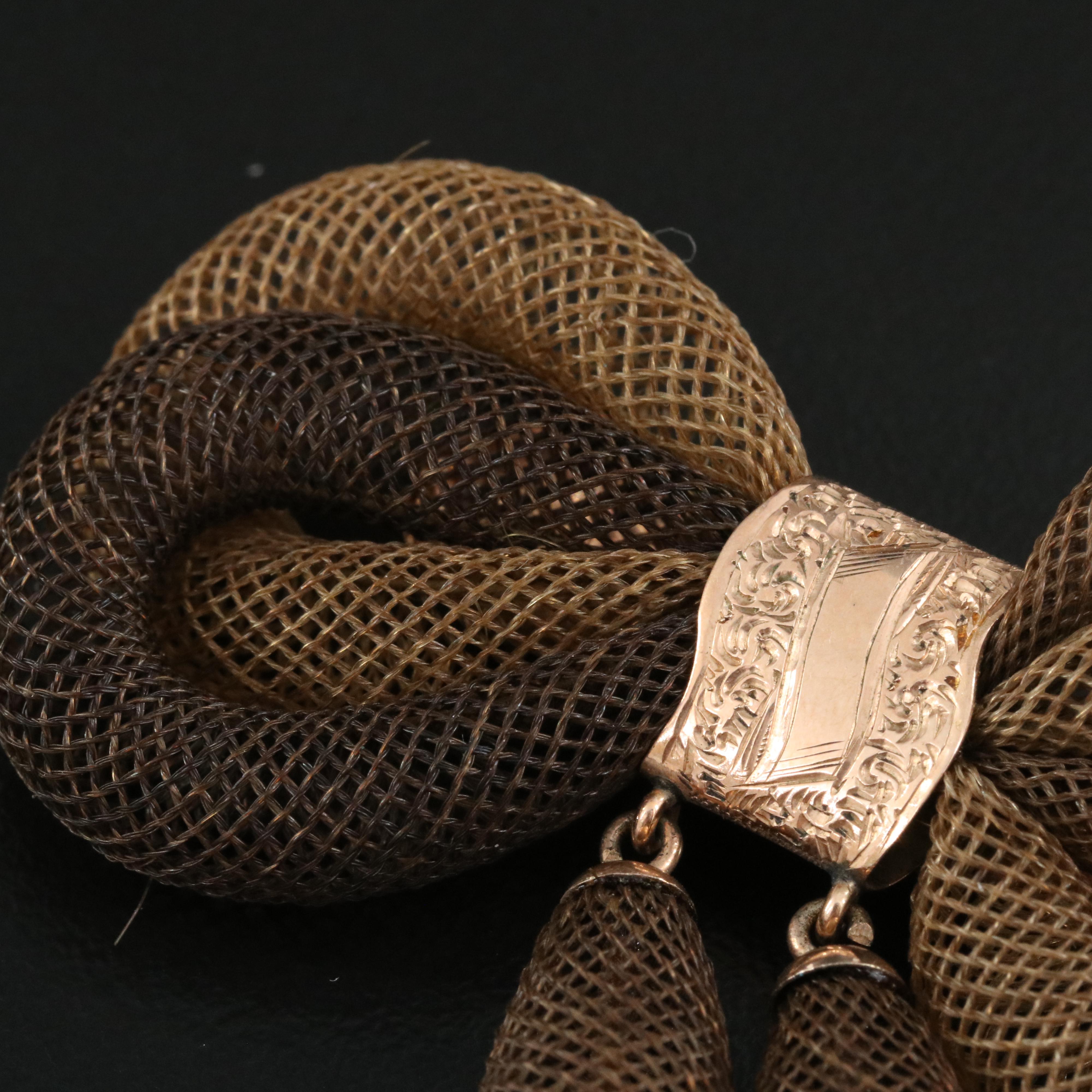 Victorian 10K Woven Hair Mourning Bow Brooch
