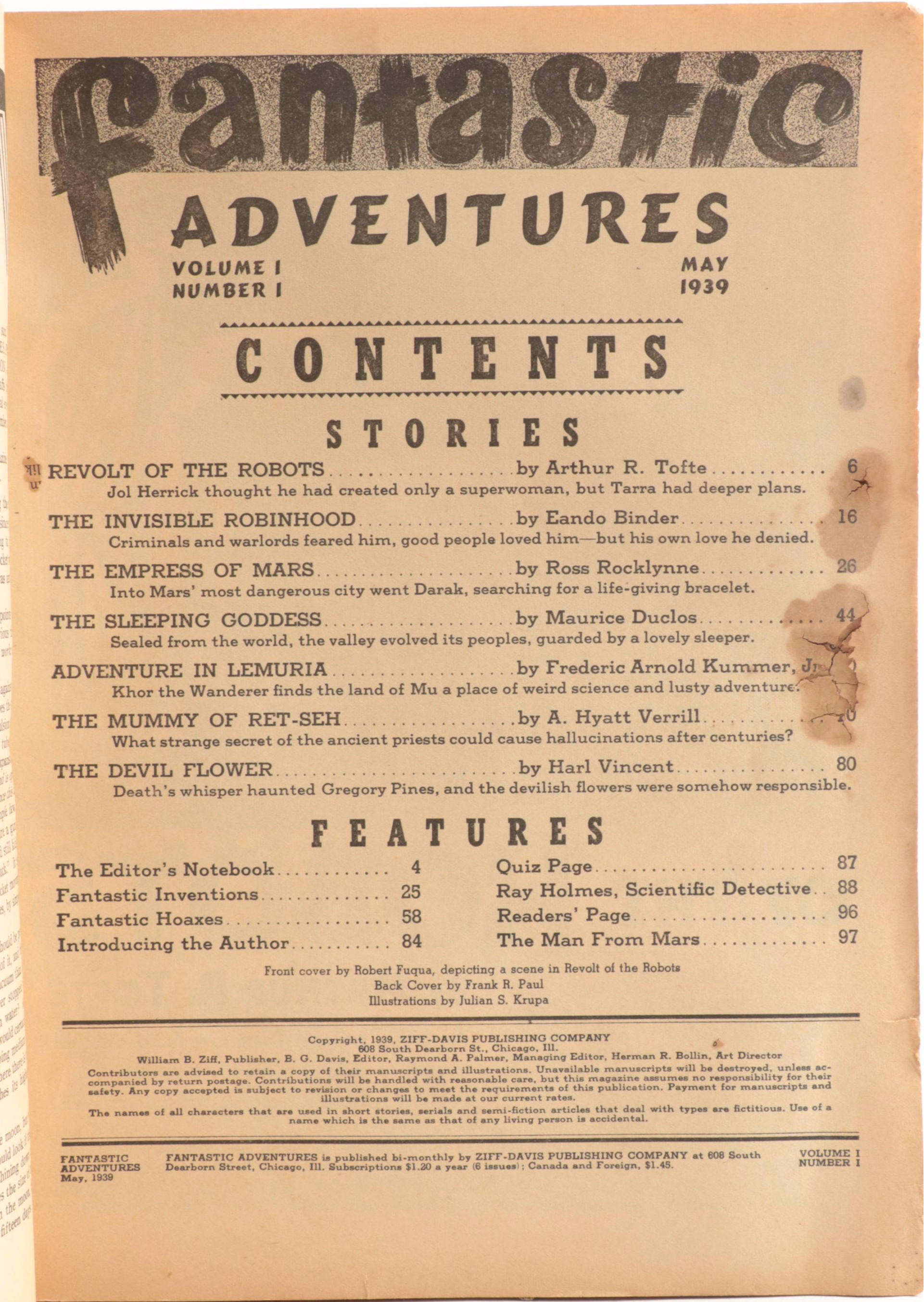 "Fantastic Adventures" and "The Thriller Library" Magazines, 1938–1939