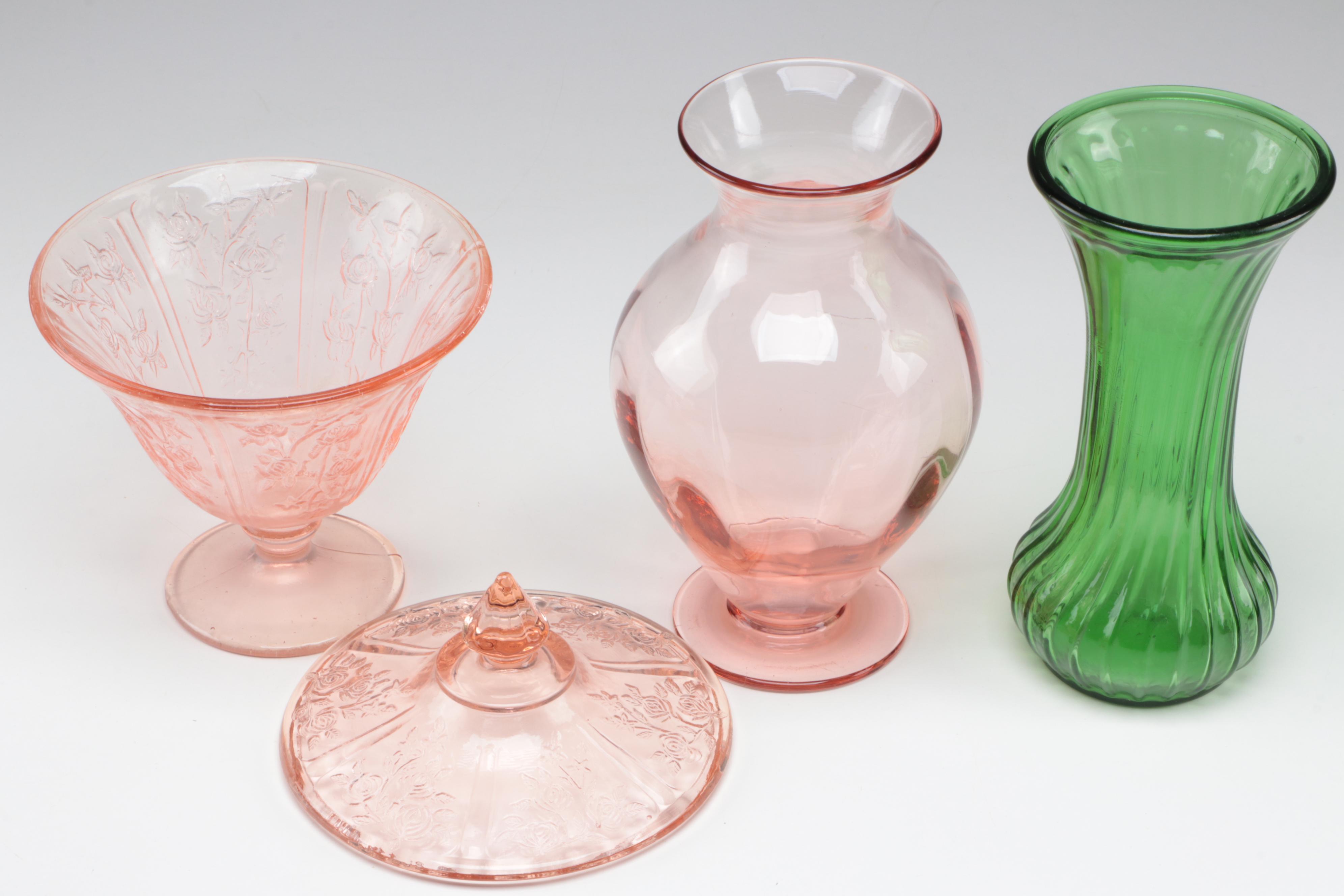 Anchor Hocking "Manhattan Pink" Fruit Serving Bowl and Other Depression Glass