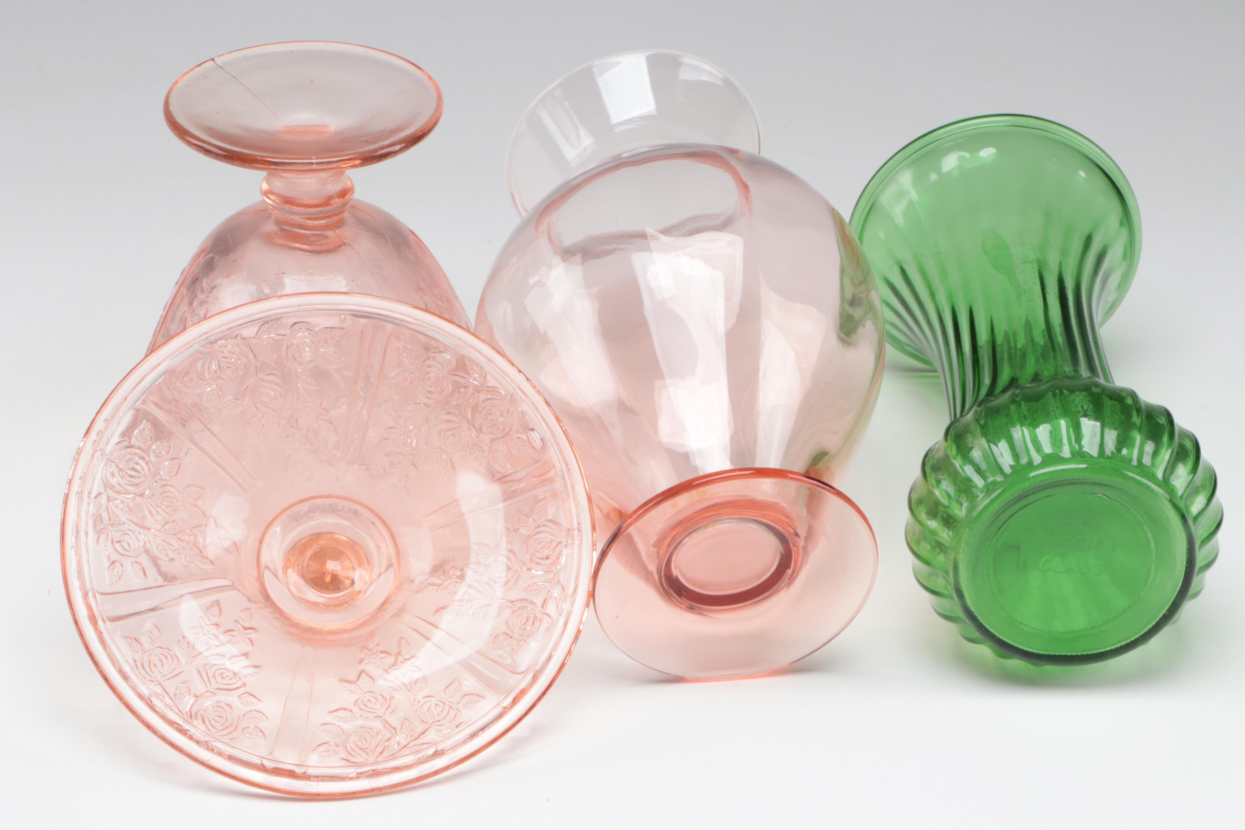Anchor Hocking "Manhattan Pink" Fruit Serving Bowl and Other Depression Glass