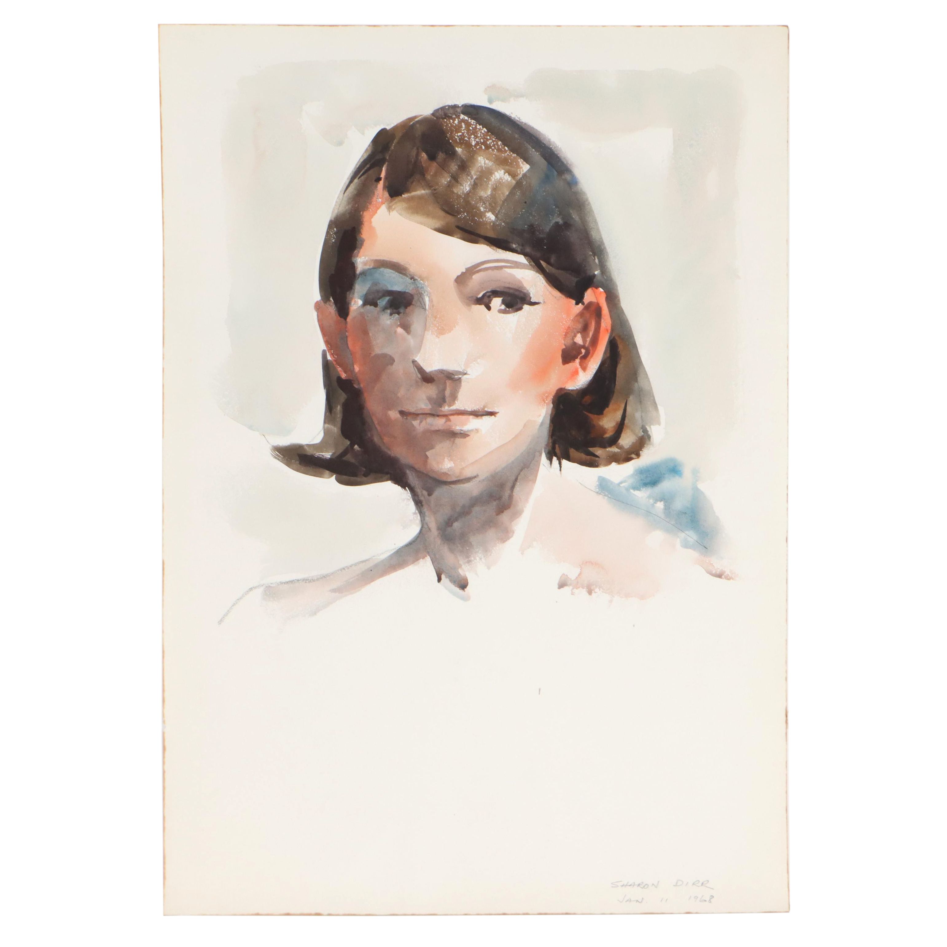 Jack Meanwell Portrait Watercolor Painting "Sharon Dirr," 1968