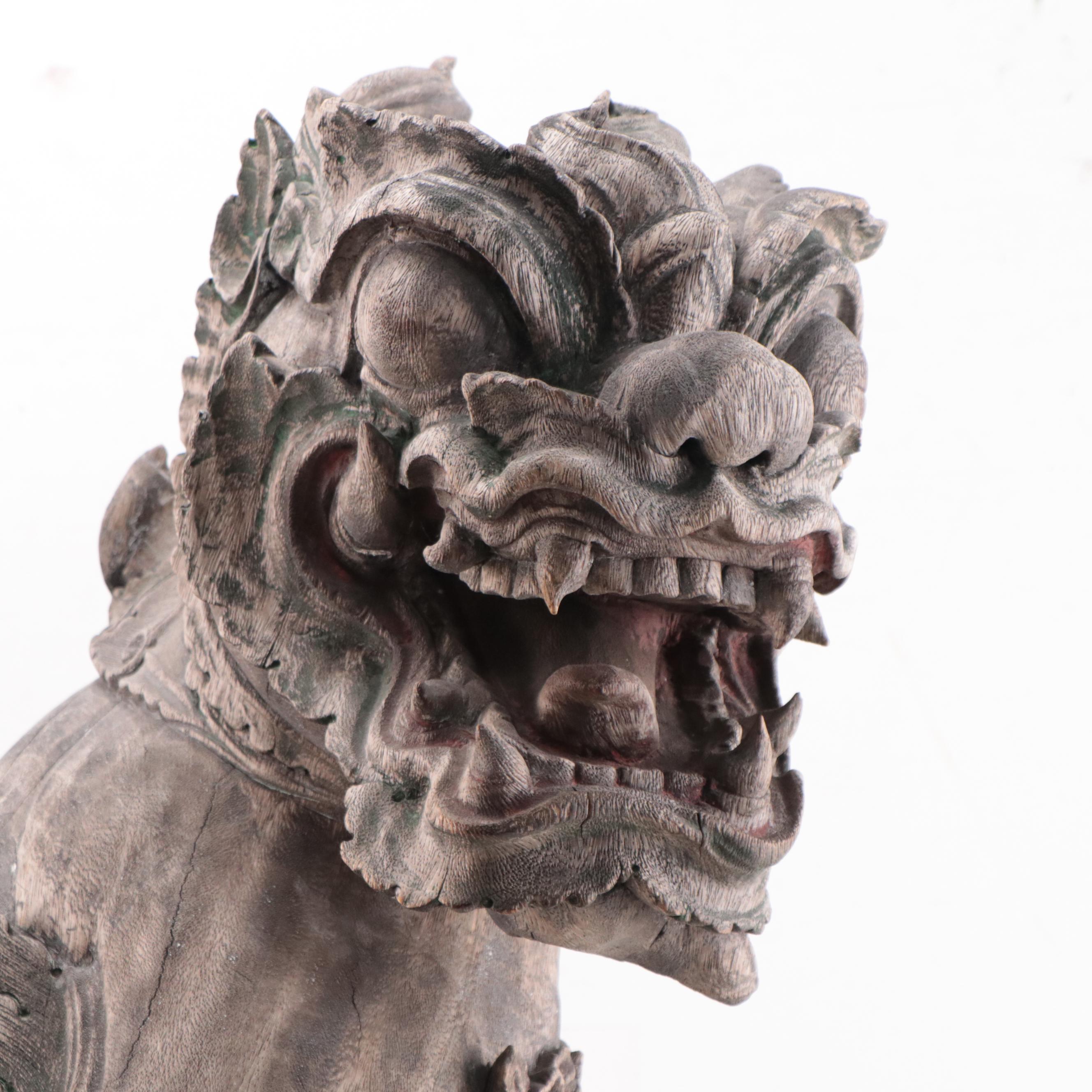 Large Meiji Period Japanese Wooden Shishi, 19th Century