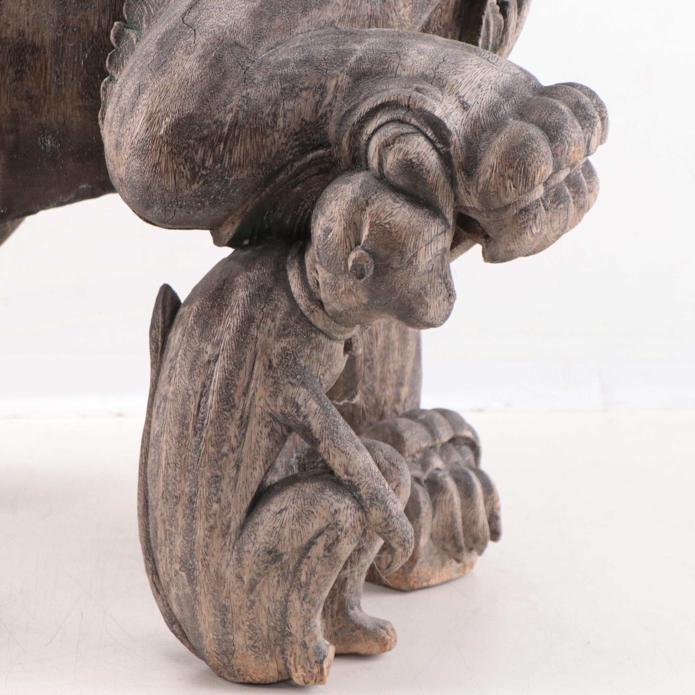 Large Meiji Period Japanese Wooden Shishi, 19th Century