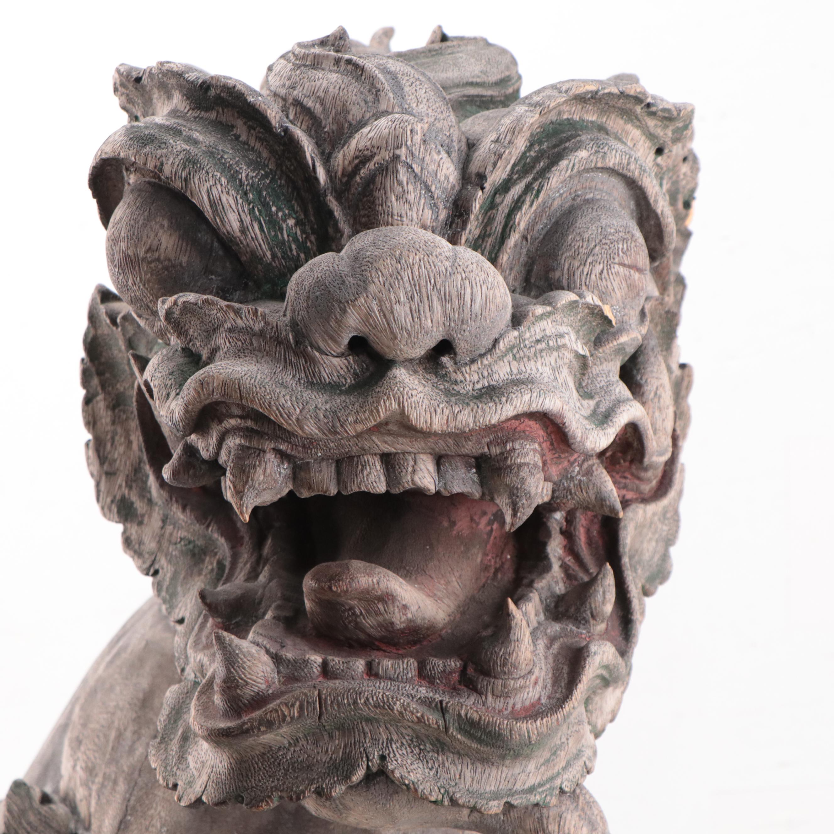 Large Meiji Period Japanese Wooden Shishi, 19th Century