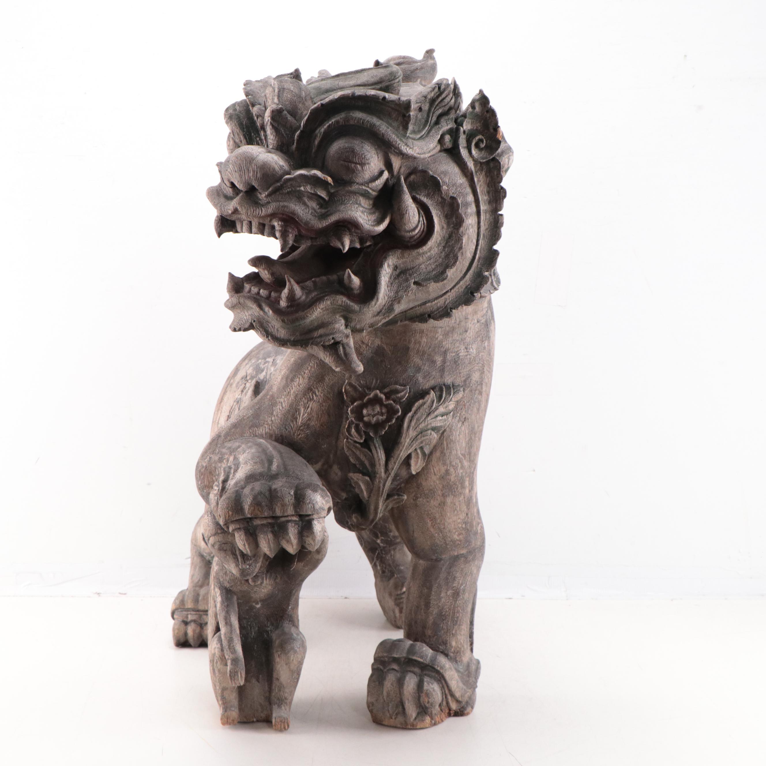 Large Meiji Period Japanese Wooden Shishi, 19th Century