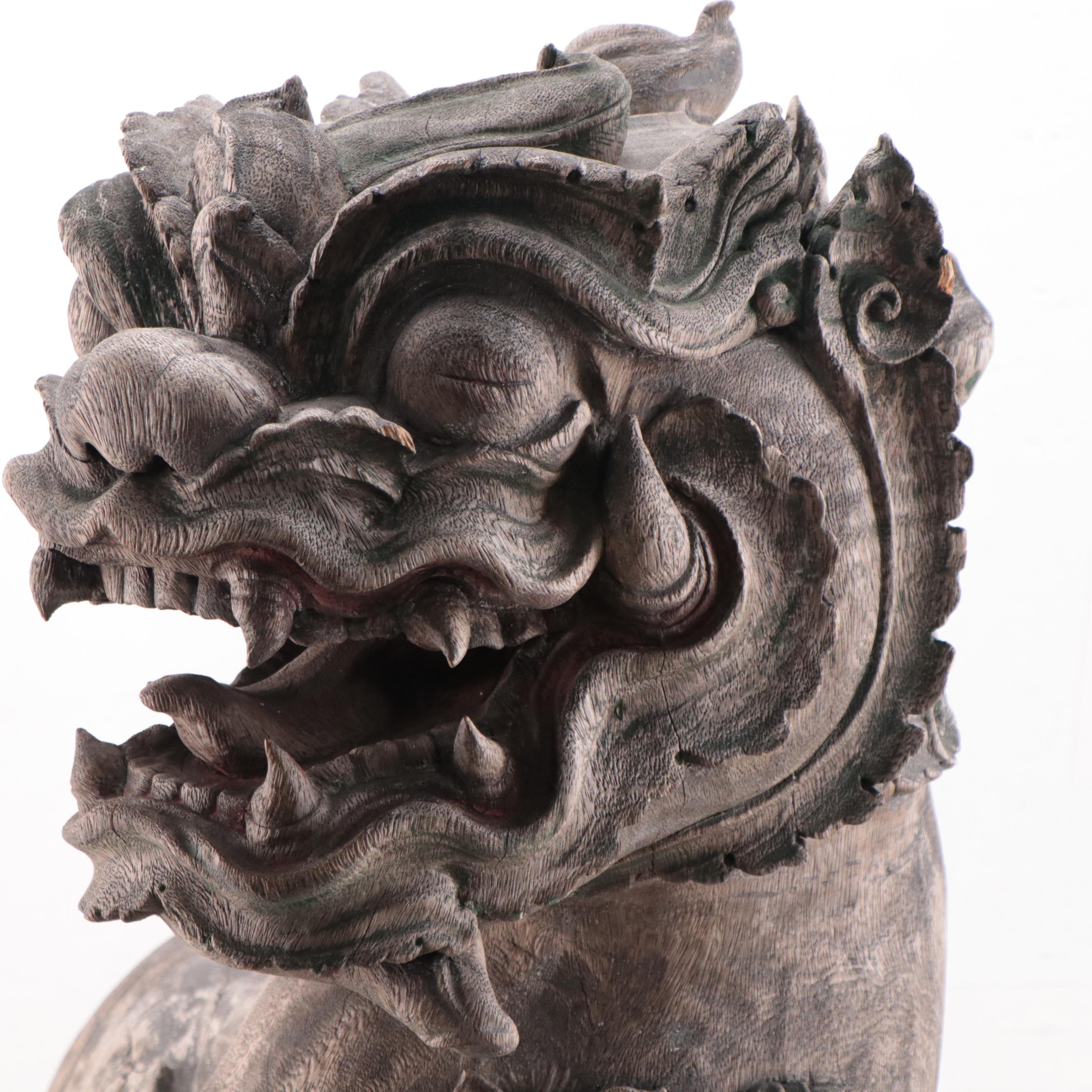 Large Meiji Period Japanese Wooden Shishi, 19th Century