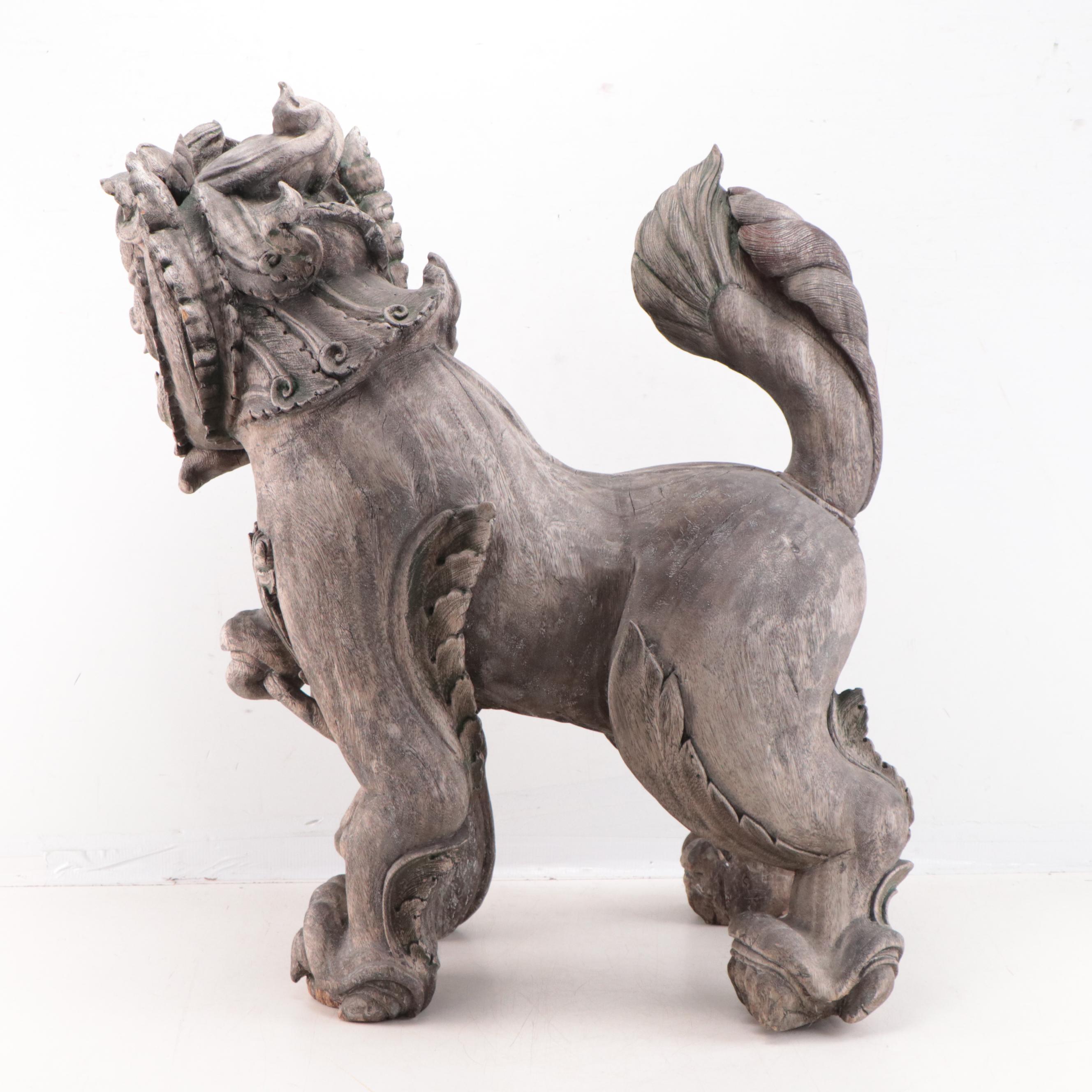 Large Meiji Period Japanese Wooden Shishi, 19th Century