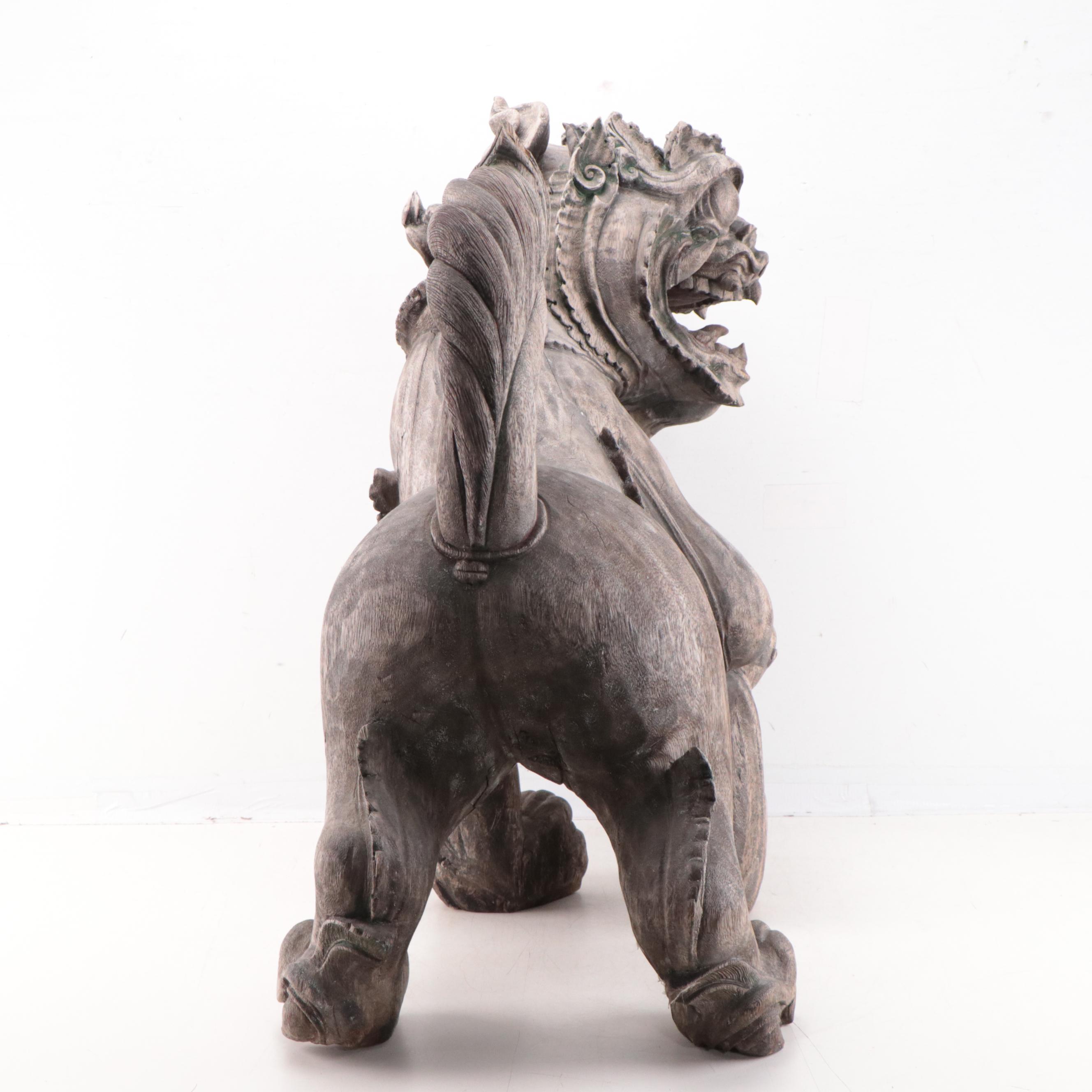 Large Meiji Period Japanese Wooden Shishi, 19th Century