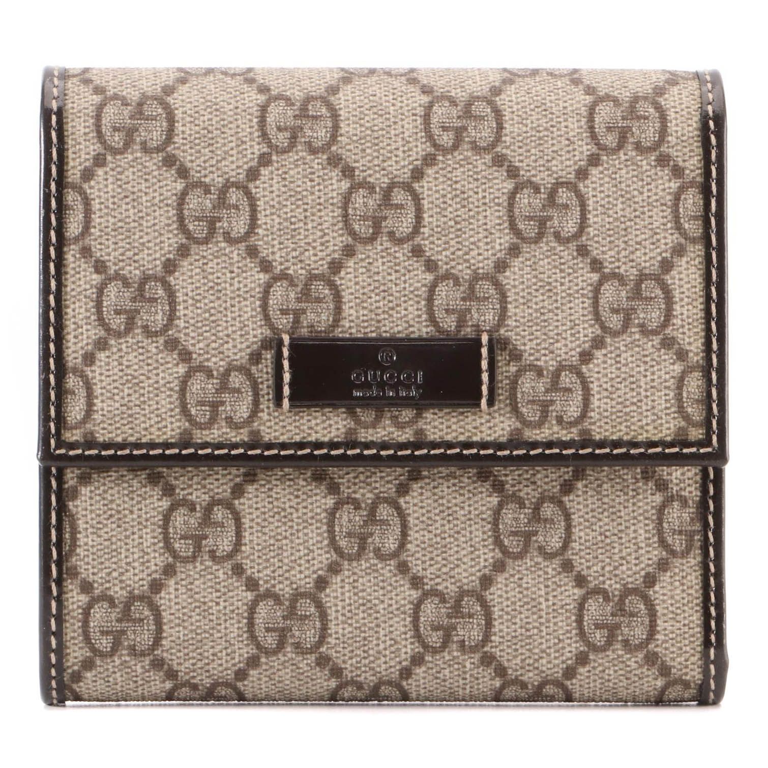 Gucci Compact Wallet in GG Supreme Coated Canvas and Leather with Box