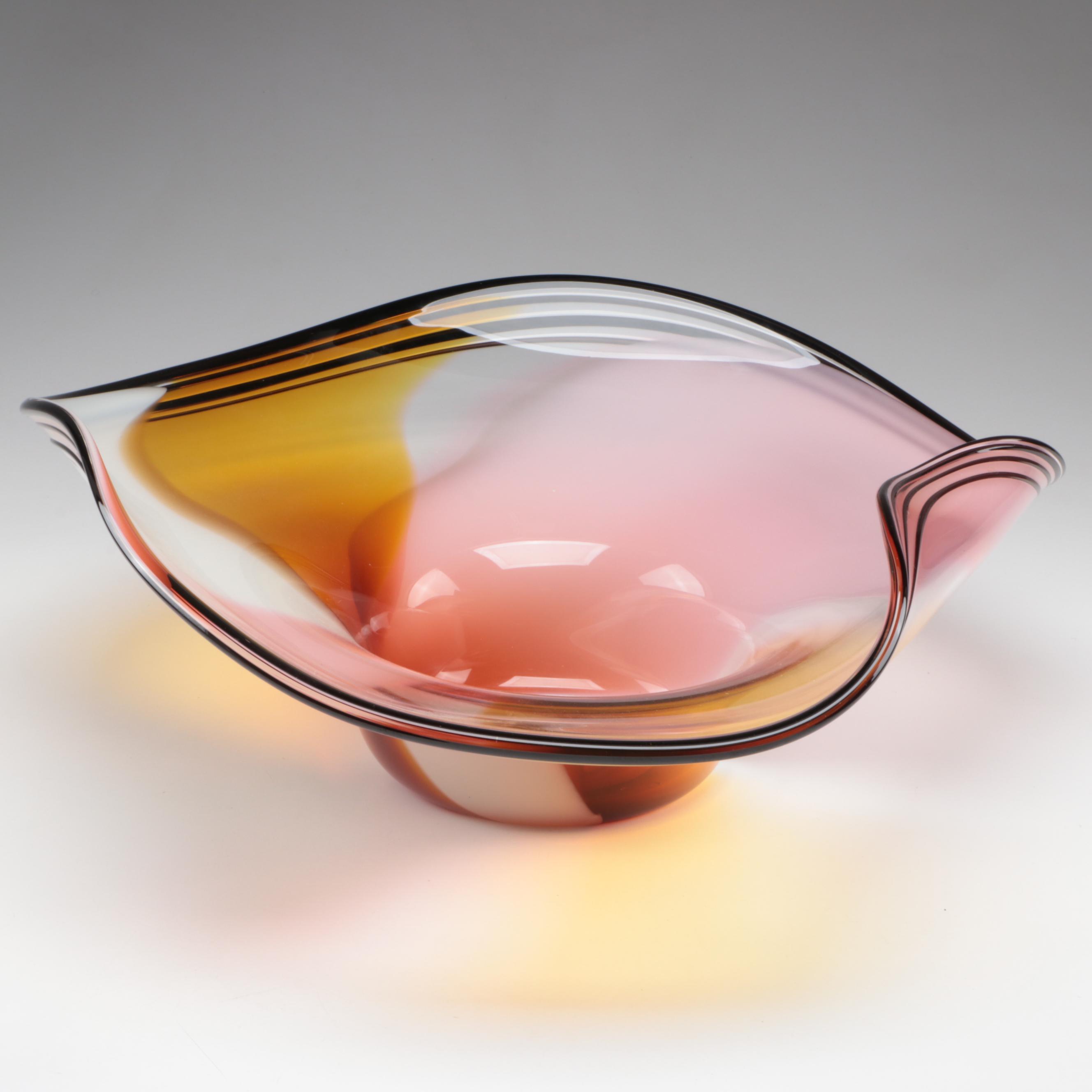 Nicholson Blown Multicolor Studio Art Glass Freeform Point Break Wave Bowl, 1999