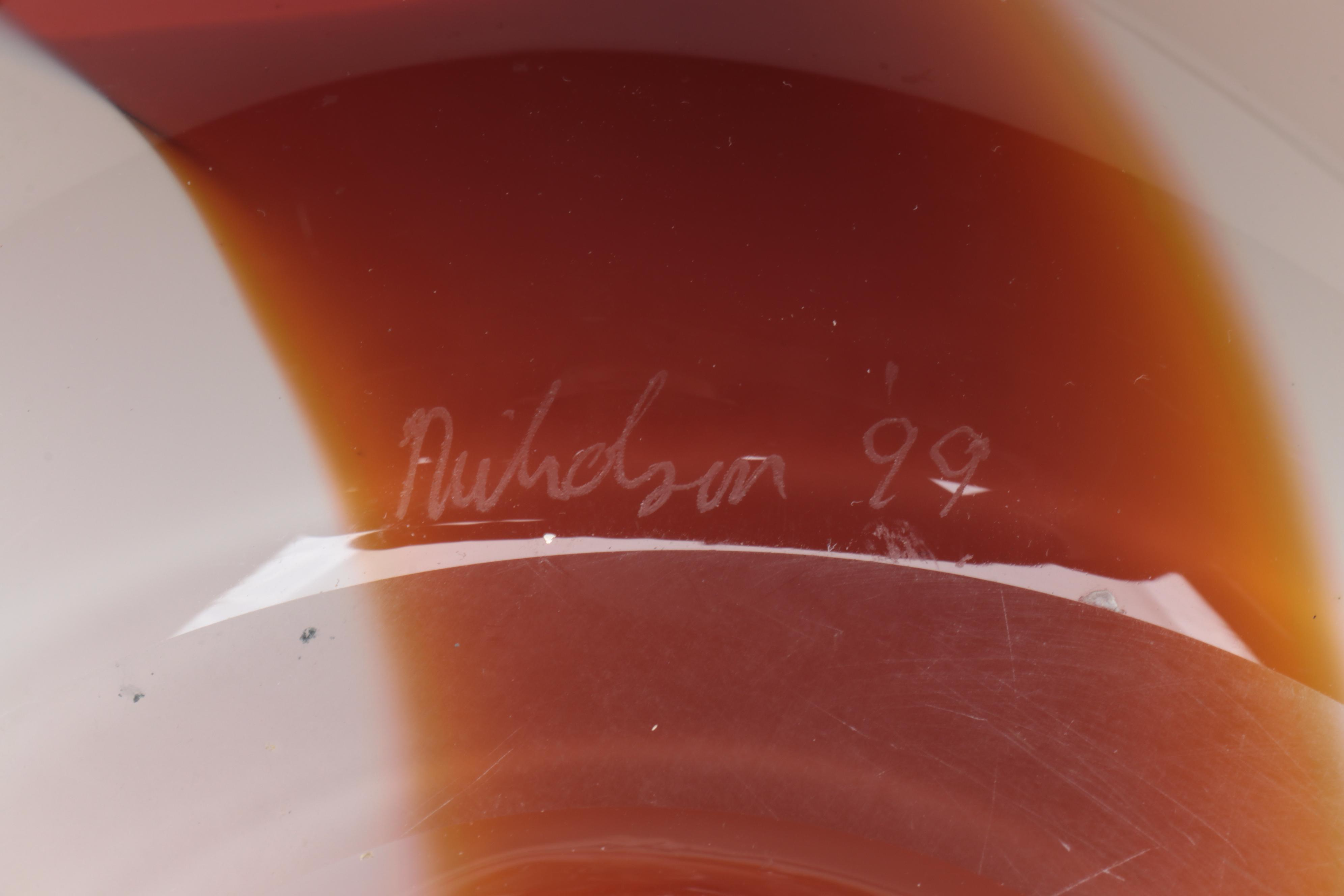 Nicholson Blown Multicolor Studio Art Glass Freeform Point Break Wave Bowl, 1999