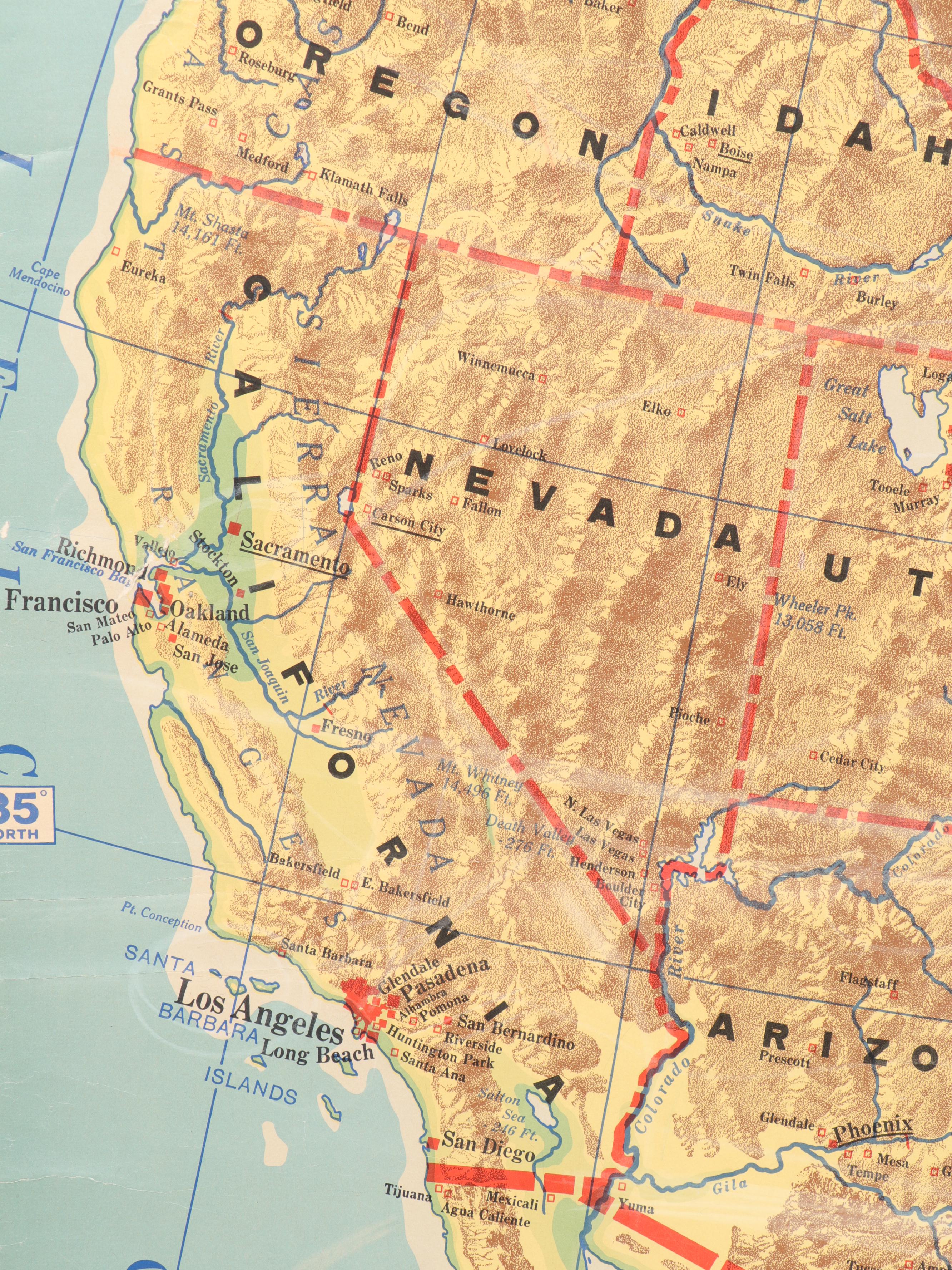 Cram's Physical-Political Map of the United States Classroom Pull Down Map