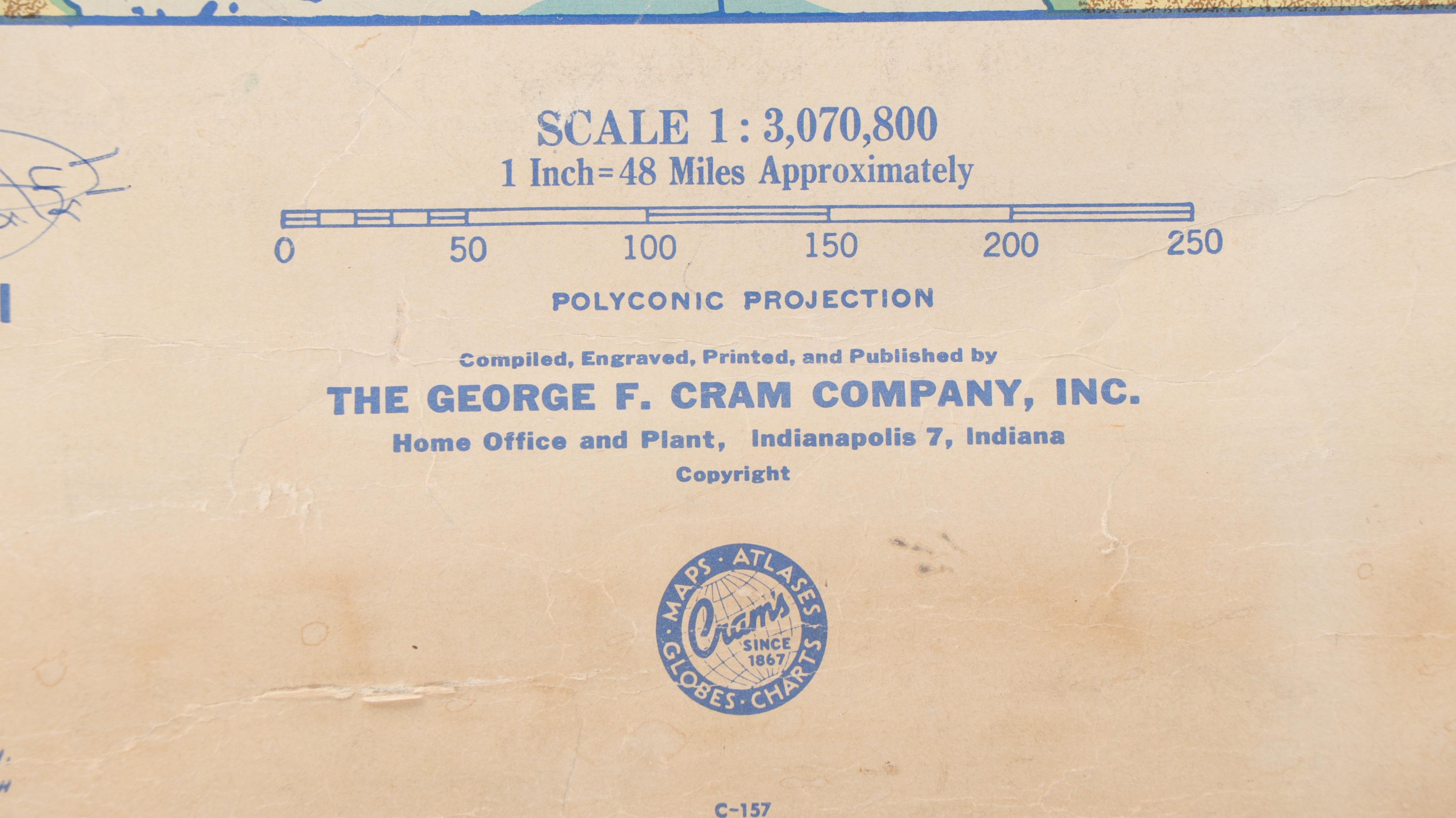 Cram's Physical-Political Map of the United States Classroom Pull Down Map