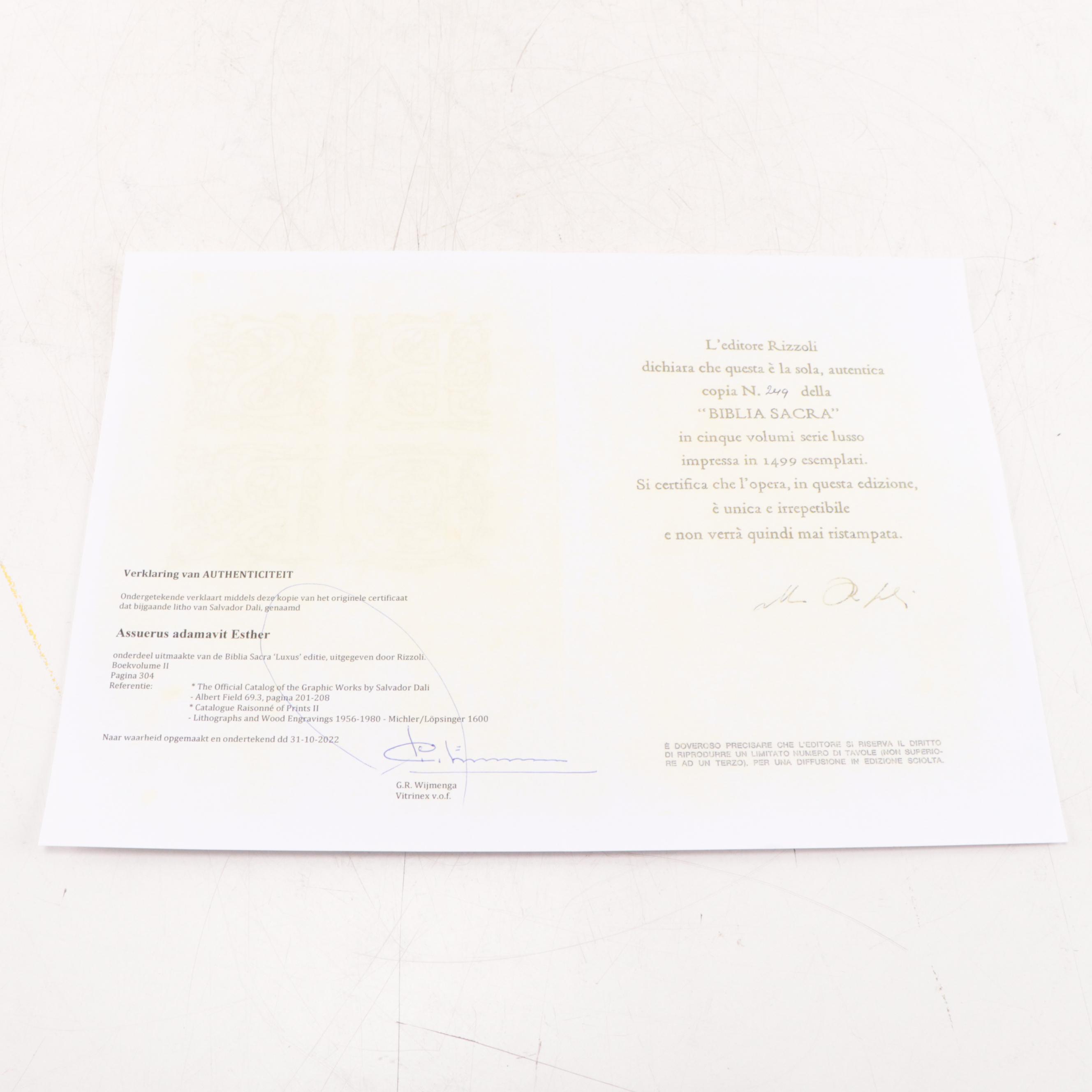 Salvador Dalí Lithographic Print from "Biblia Sacra," 1969