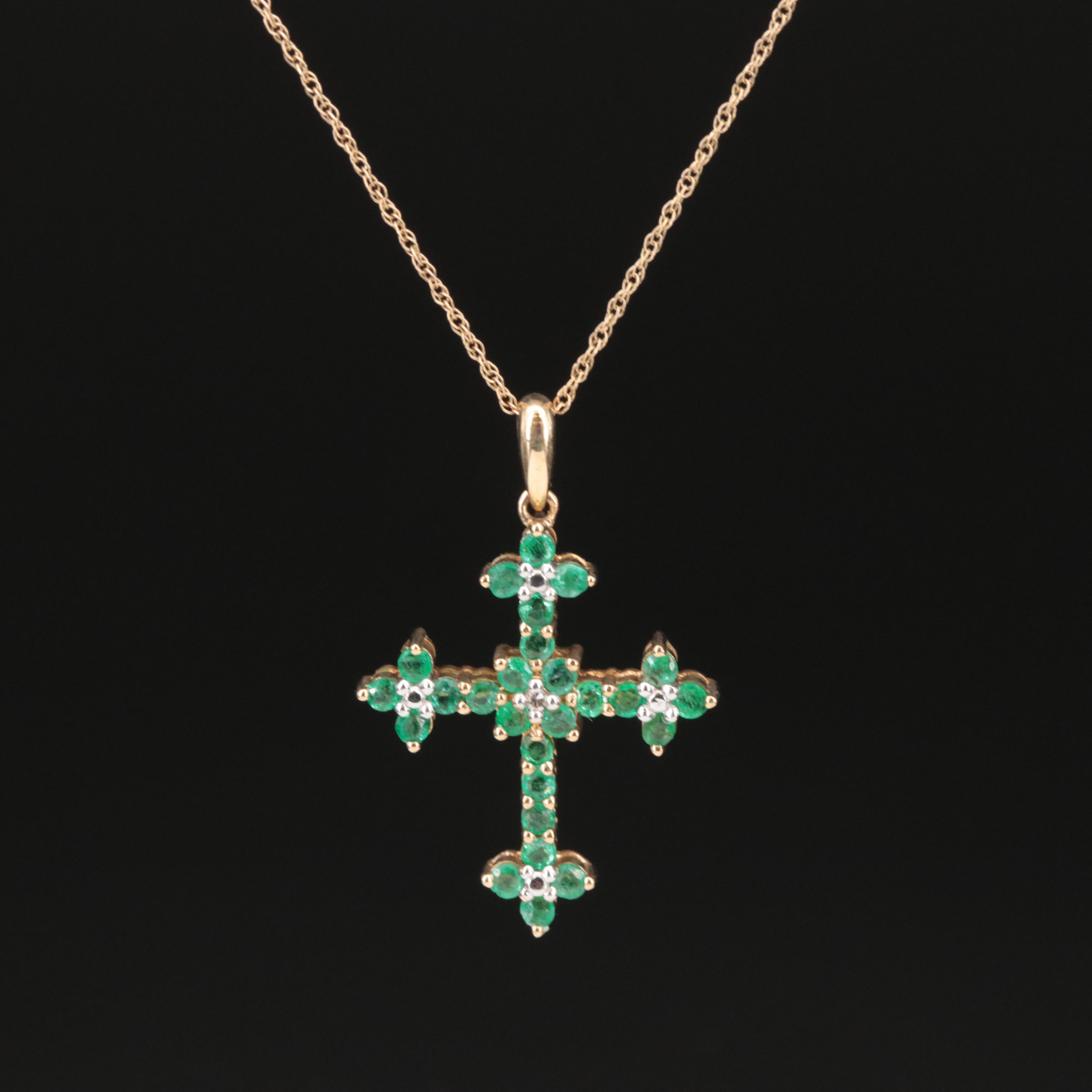 10K Emerald Cross Pendant and Chain