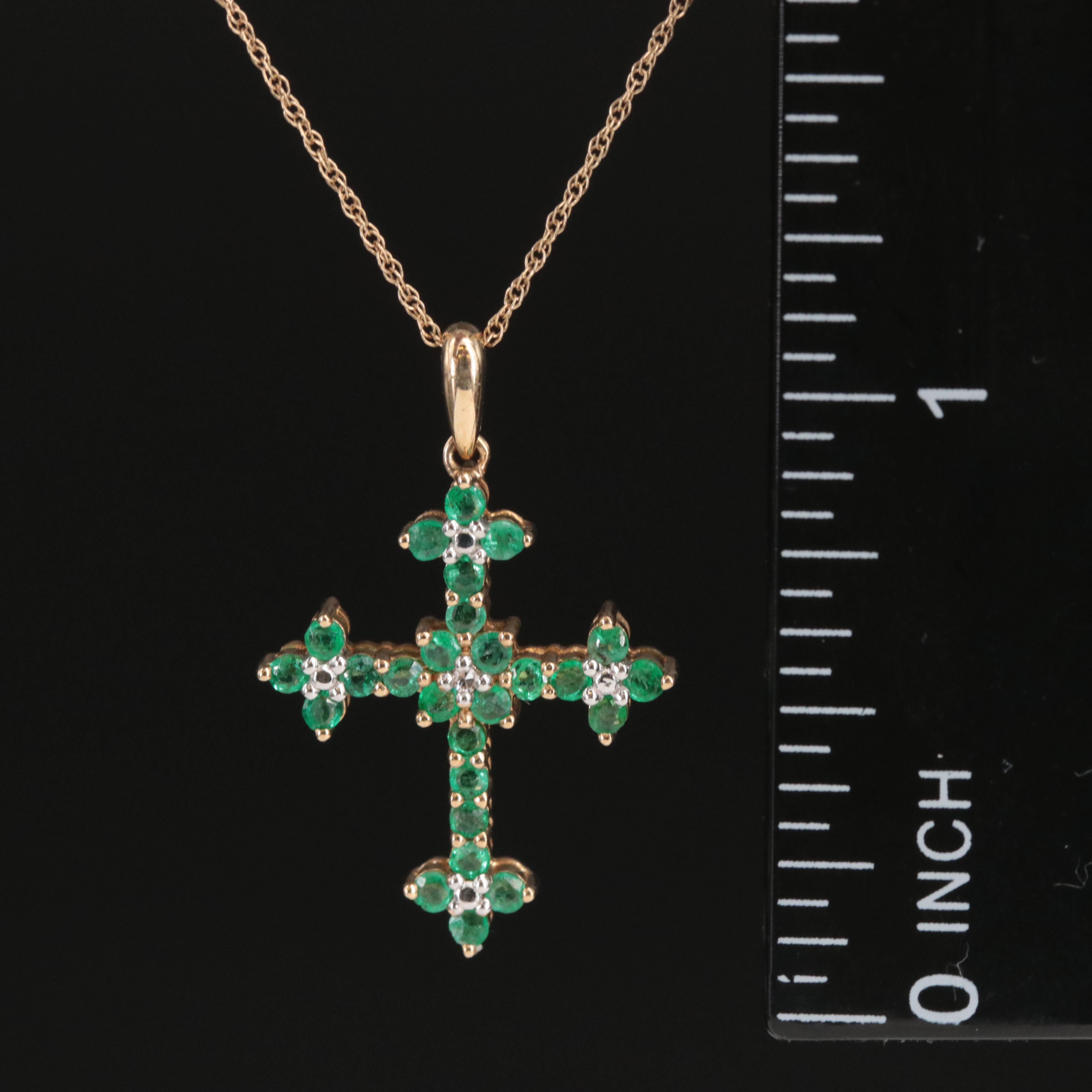 10K Emerald Cross Pendant and Chain
