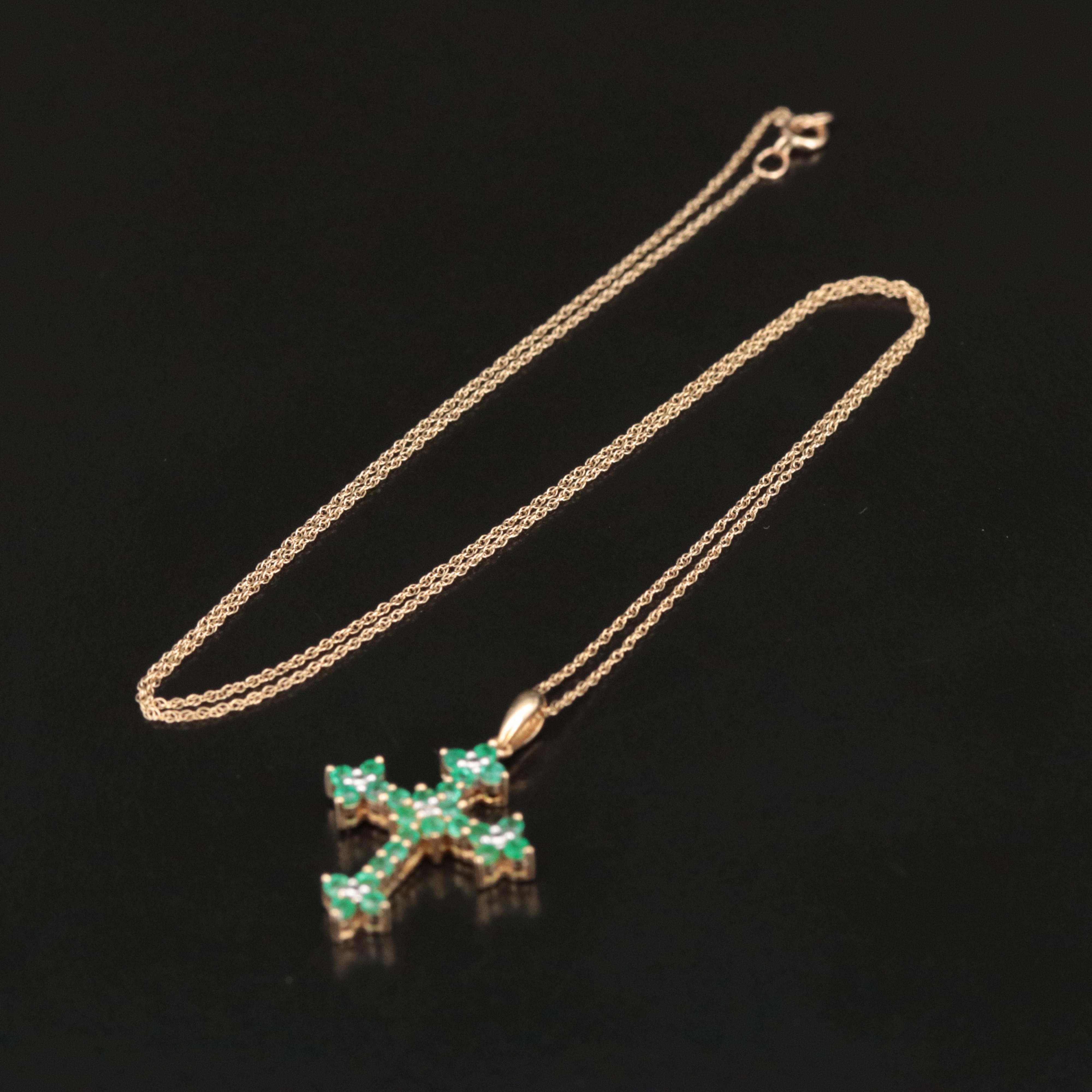 10K Emerald Cross Pendant and Chain