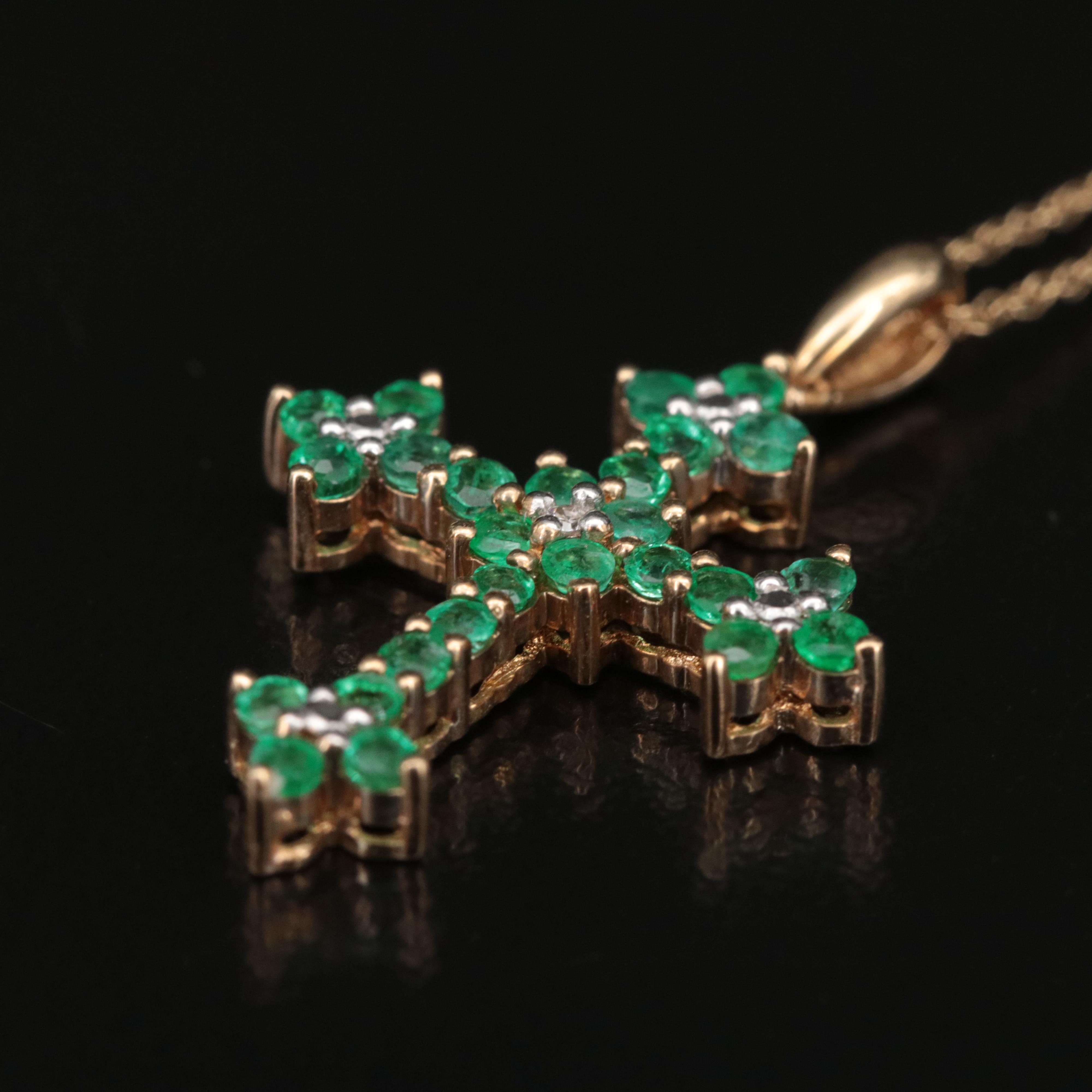 10K Emerald Cross Pendant and Chain