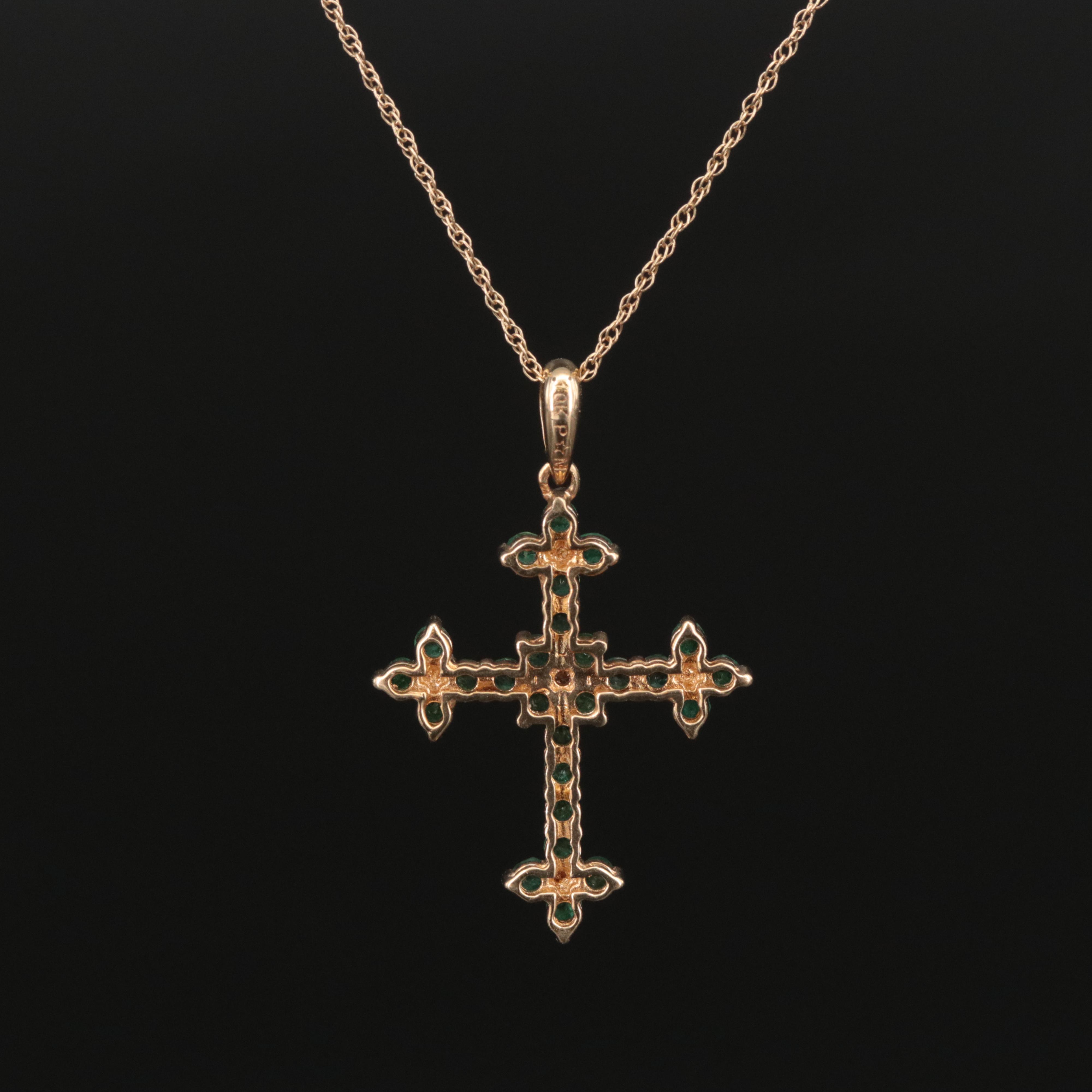 10K Emerald Cross Pendant and Chain
