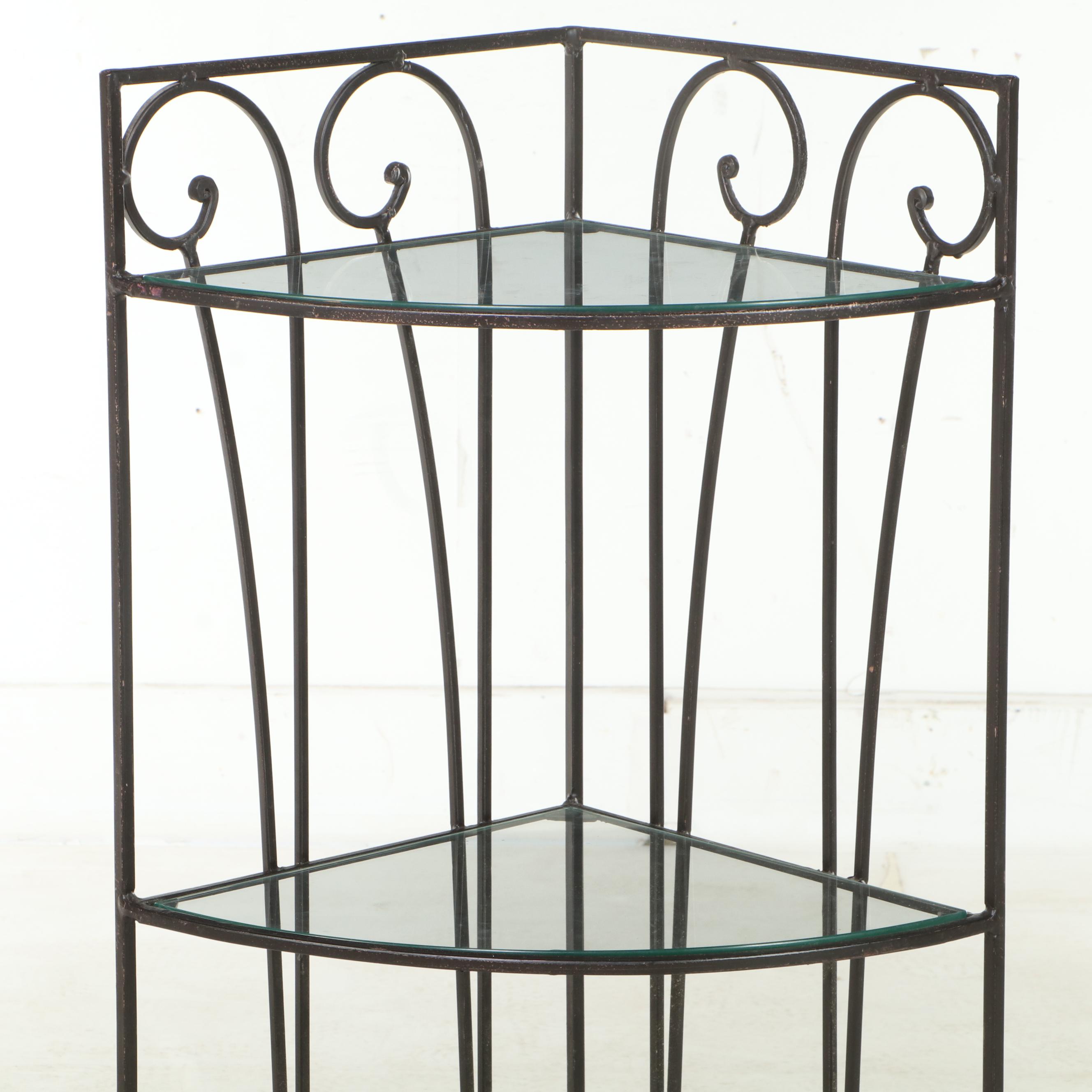 Iron and Glass Three-Tier Corner Shelf
