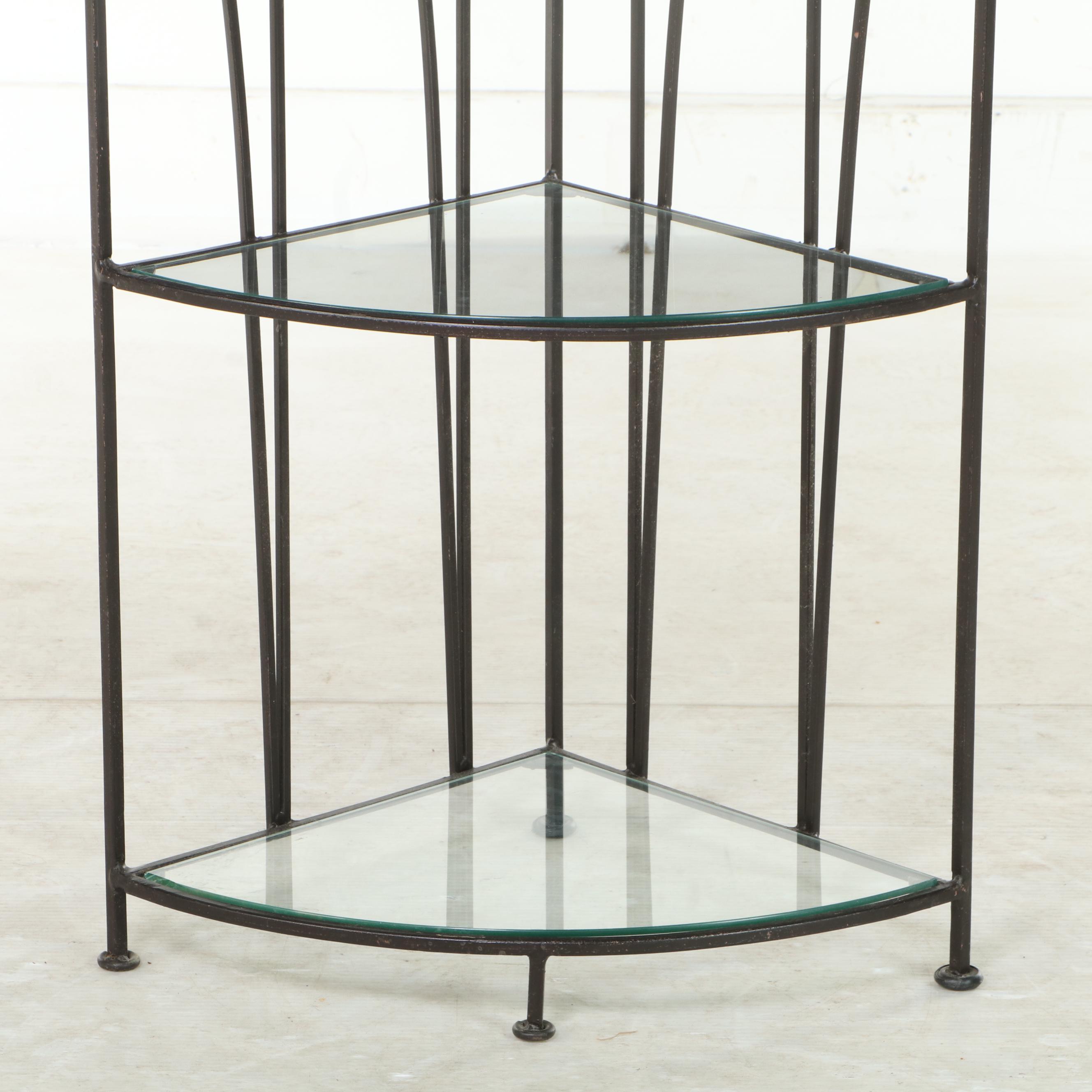 Iron and Glass Three-Tier Corner Shelf
