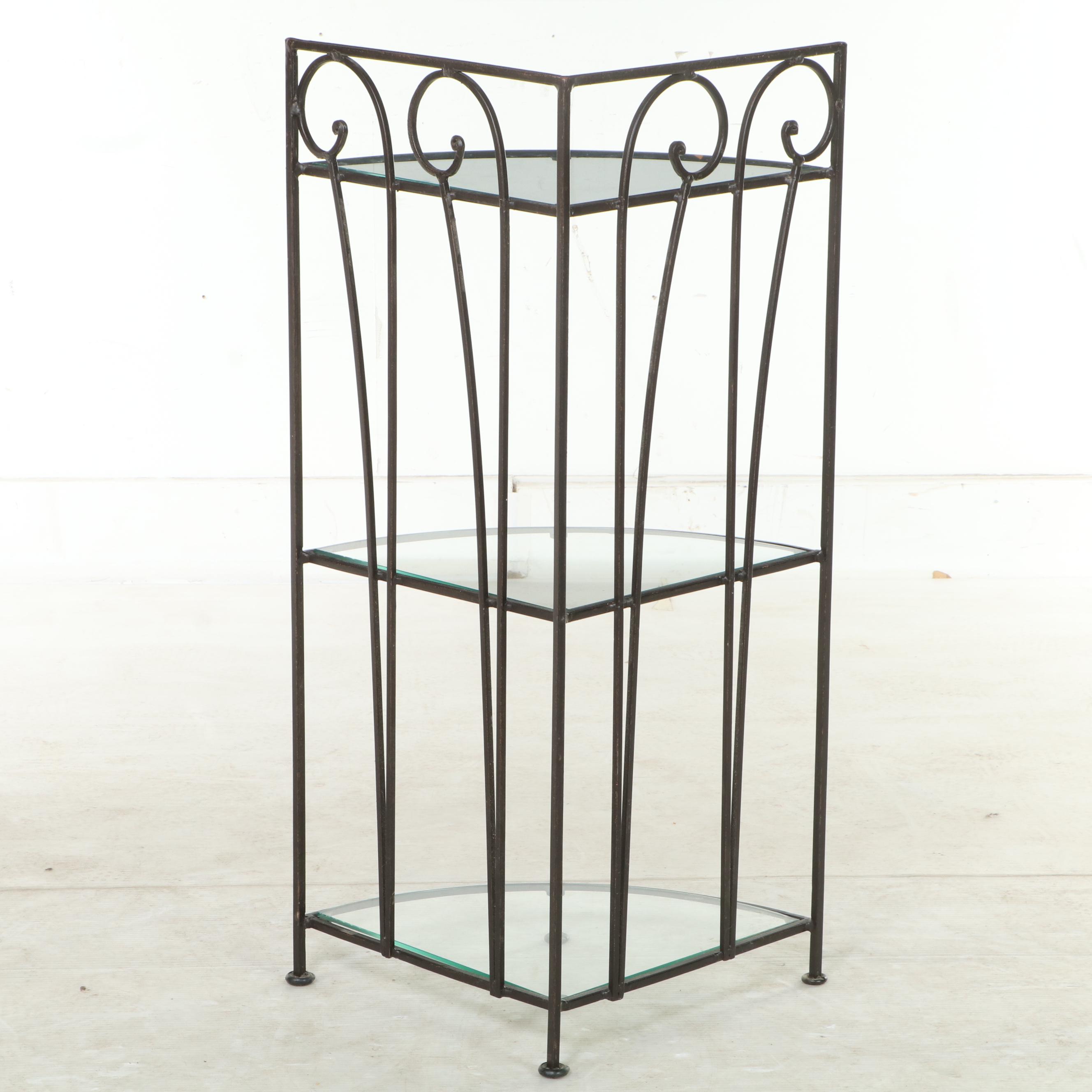 Iron and Glass Three-Tier Corner Shelf
