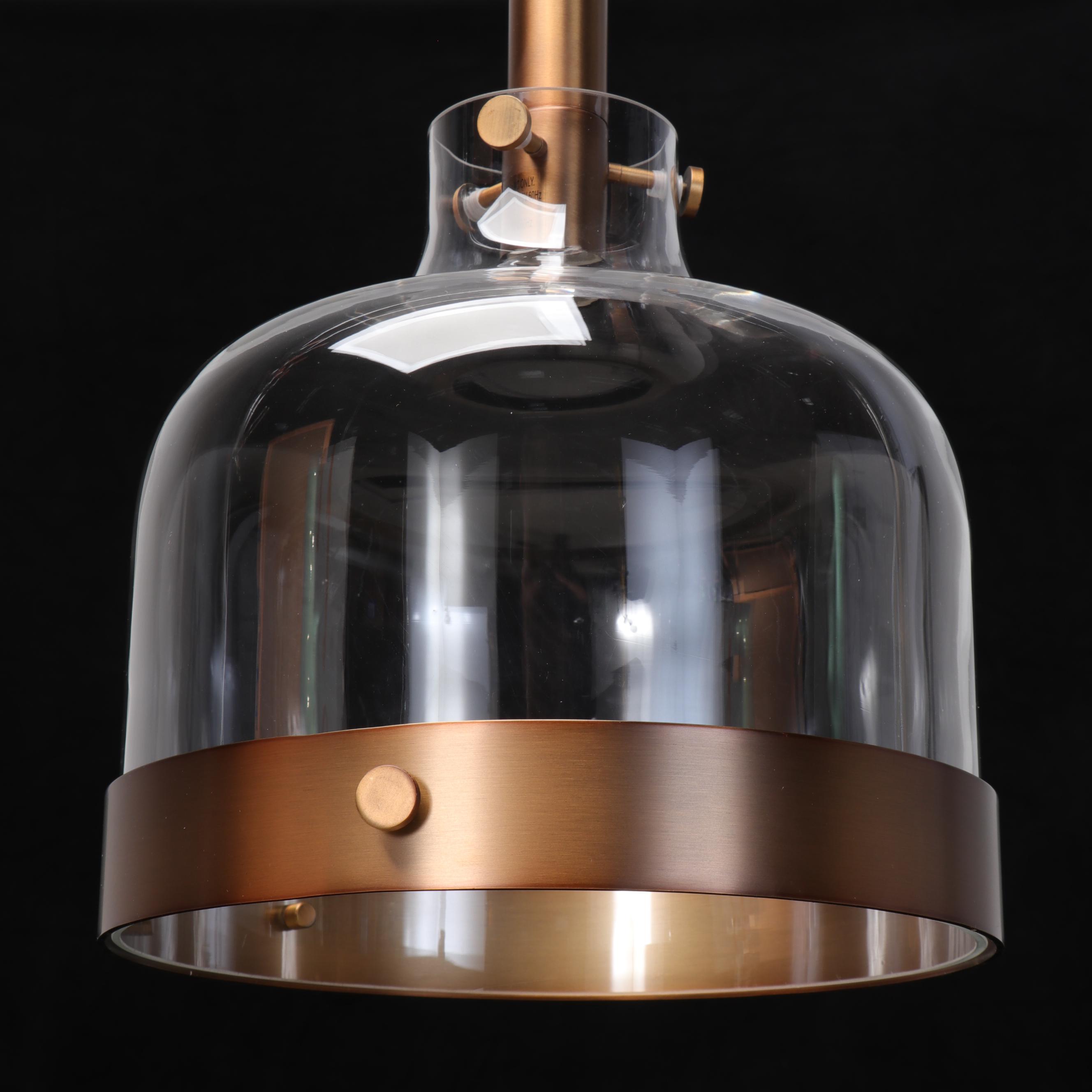 Modernist Antiqued Brass Finish Pendant Light