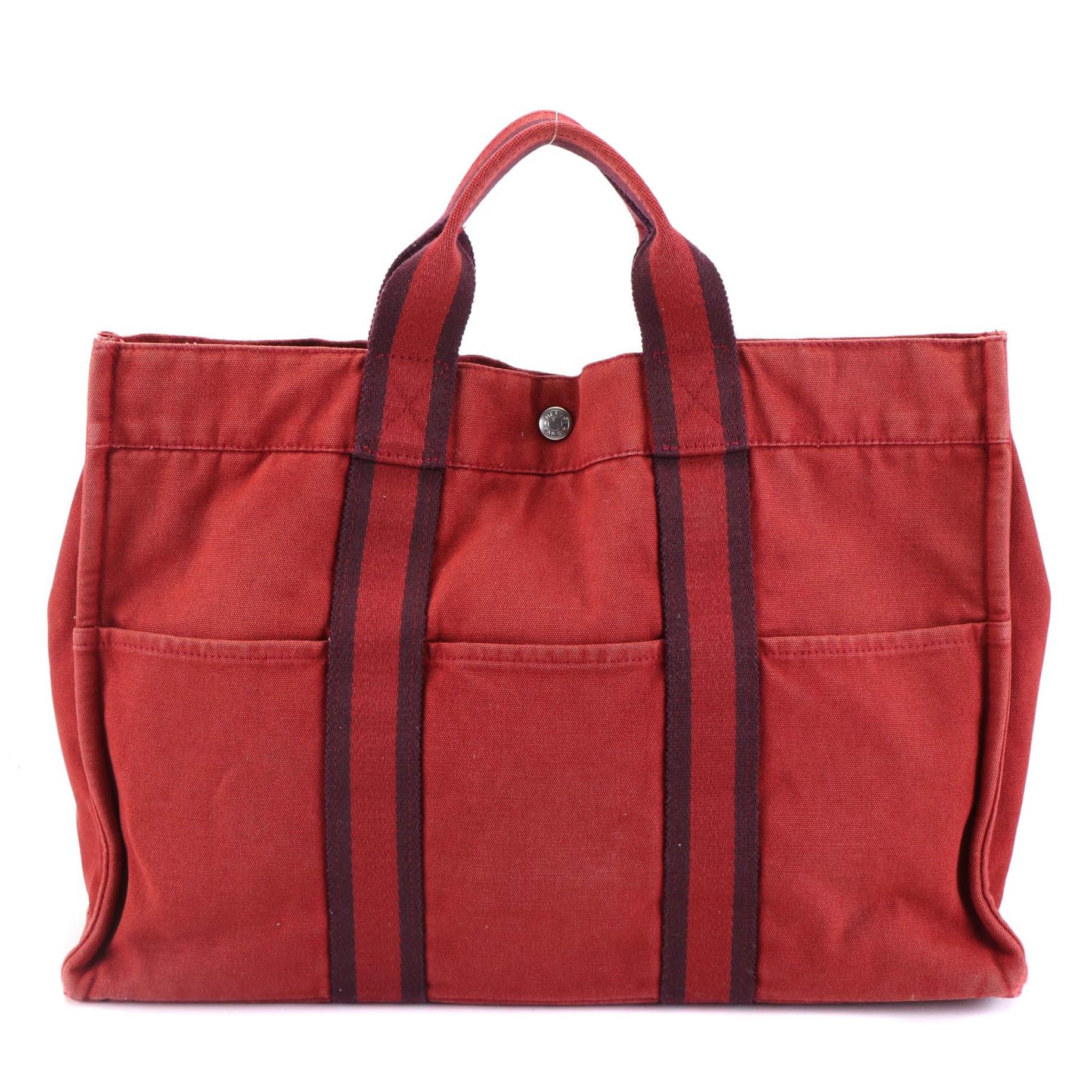 Hermès Fourre Tout MM Tote in Red and Burgundy Cotton Canvas