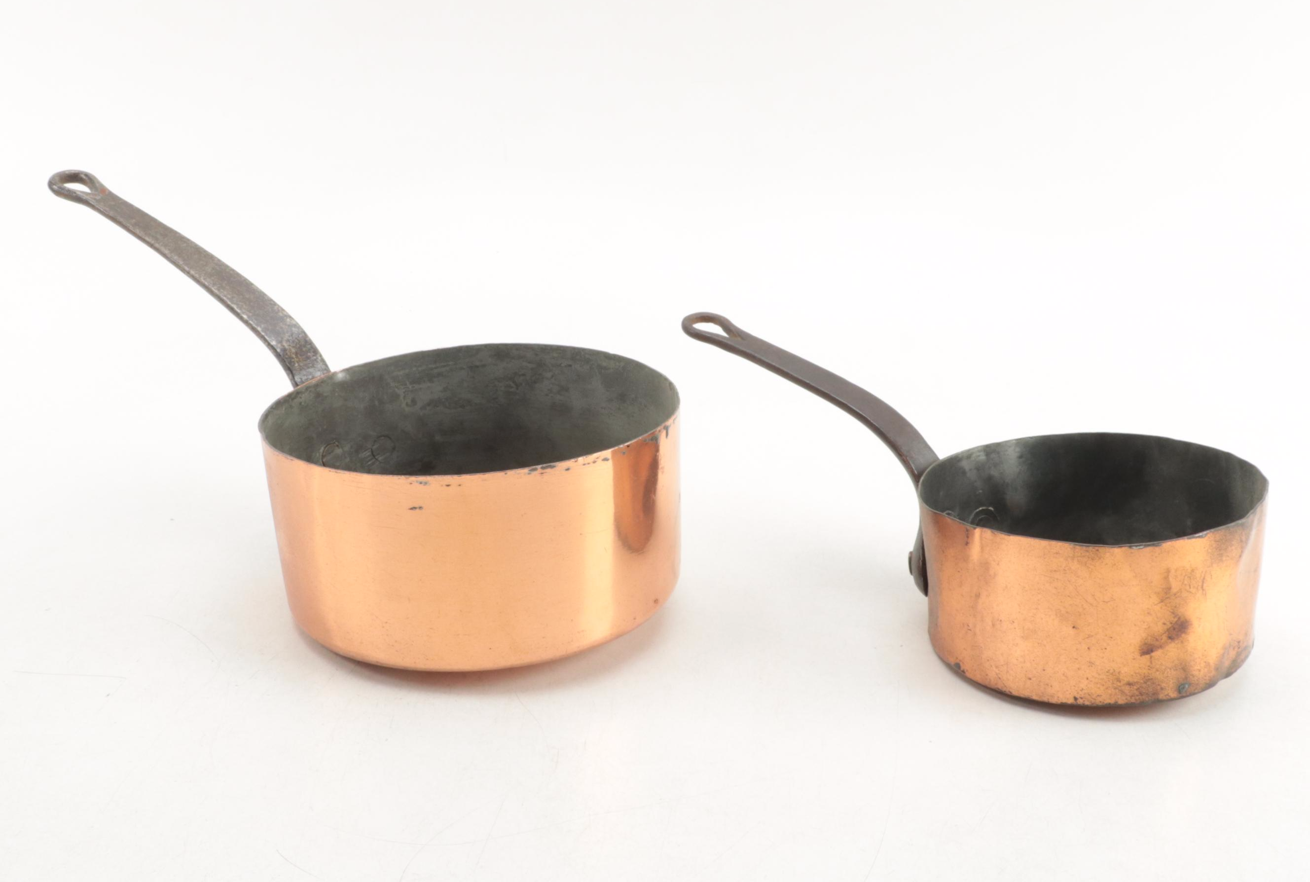 Cast Iron Handled Copper Cooking Pots and  French Style Flat Lids