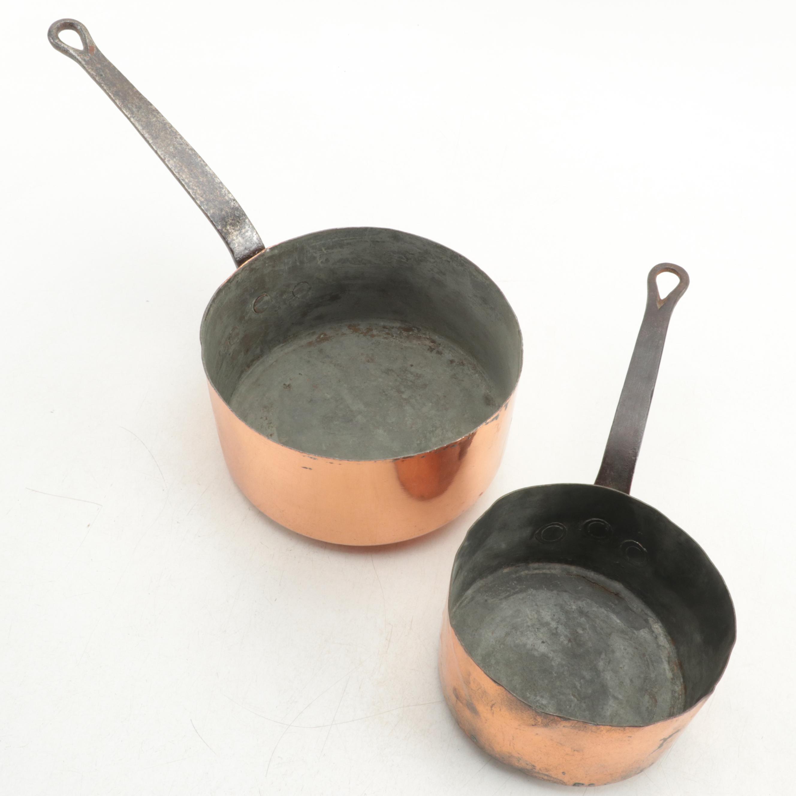 Cast Iron Handled Copper Cooking Pots and  French Style Flat Lids