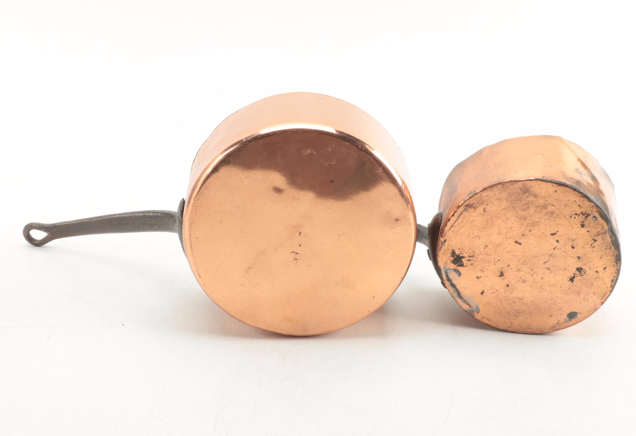 Cast Iron Handled Copper Cooking Pots and  French Style Flat Lids